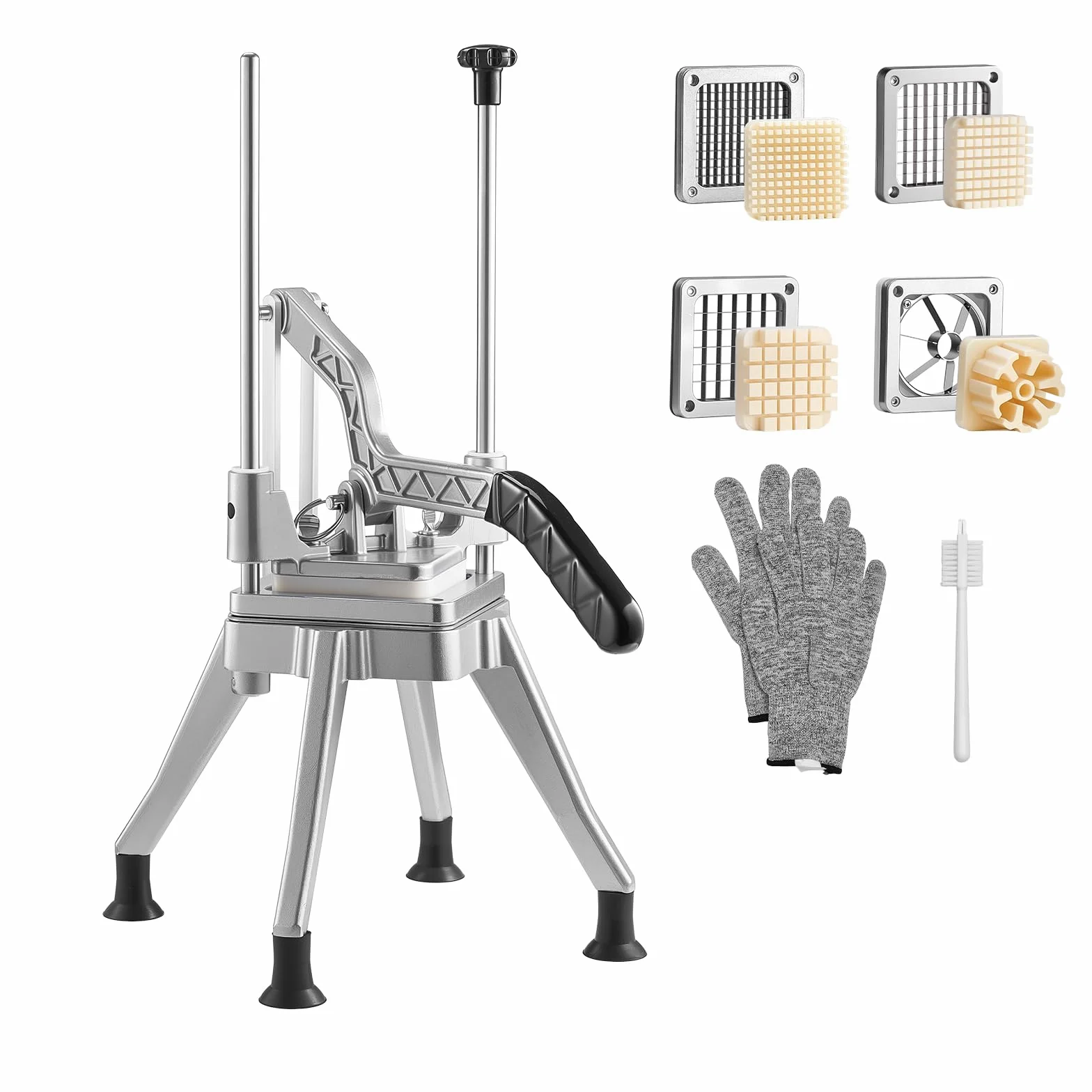 VEVOR Coupe Frites Manuel Professionnel, 4 Couteaux de Rechange 13 mm / 9 mm / 6 mm, Vide-pomme 6 Quartiers en Inox