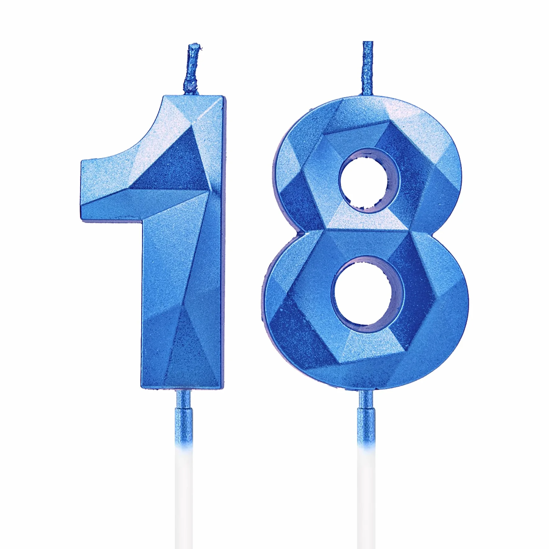 Bougies d'anniversaire 18, bleu saphir, numéro, décoration de gâteau