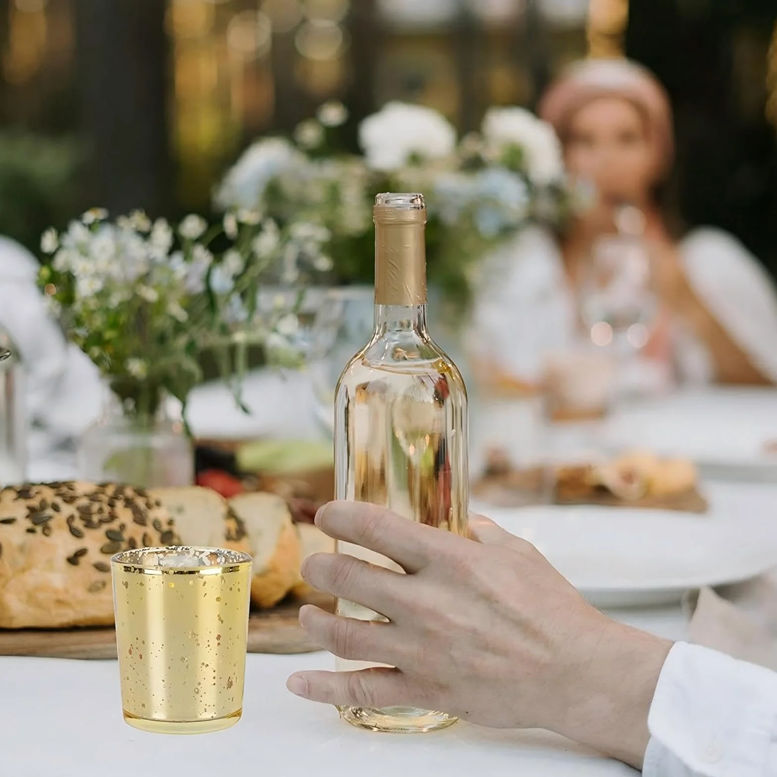 Bougeoirs Doré en Verre au Mercure, Lot de 12 Photophores pour Décoration Mariage
