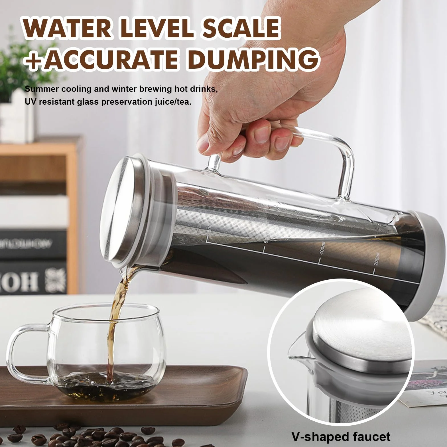 Cafetière Cold Brew Coffee Maker en verre borosilicate 800 ml avec filtre inoxydable 304