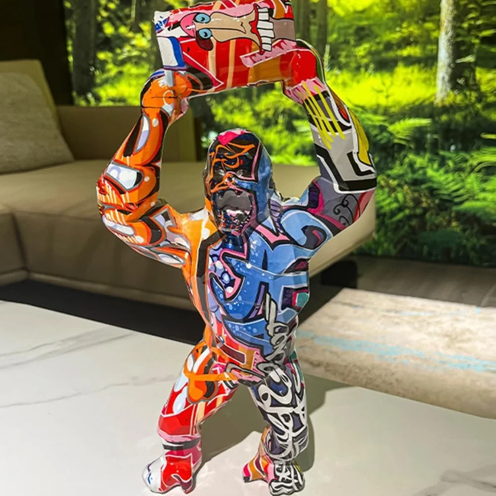 Figurine Gorille Multicolore Créative Résine Sculpture Animale Couleur Splash Décoration Maison Bureau
