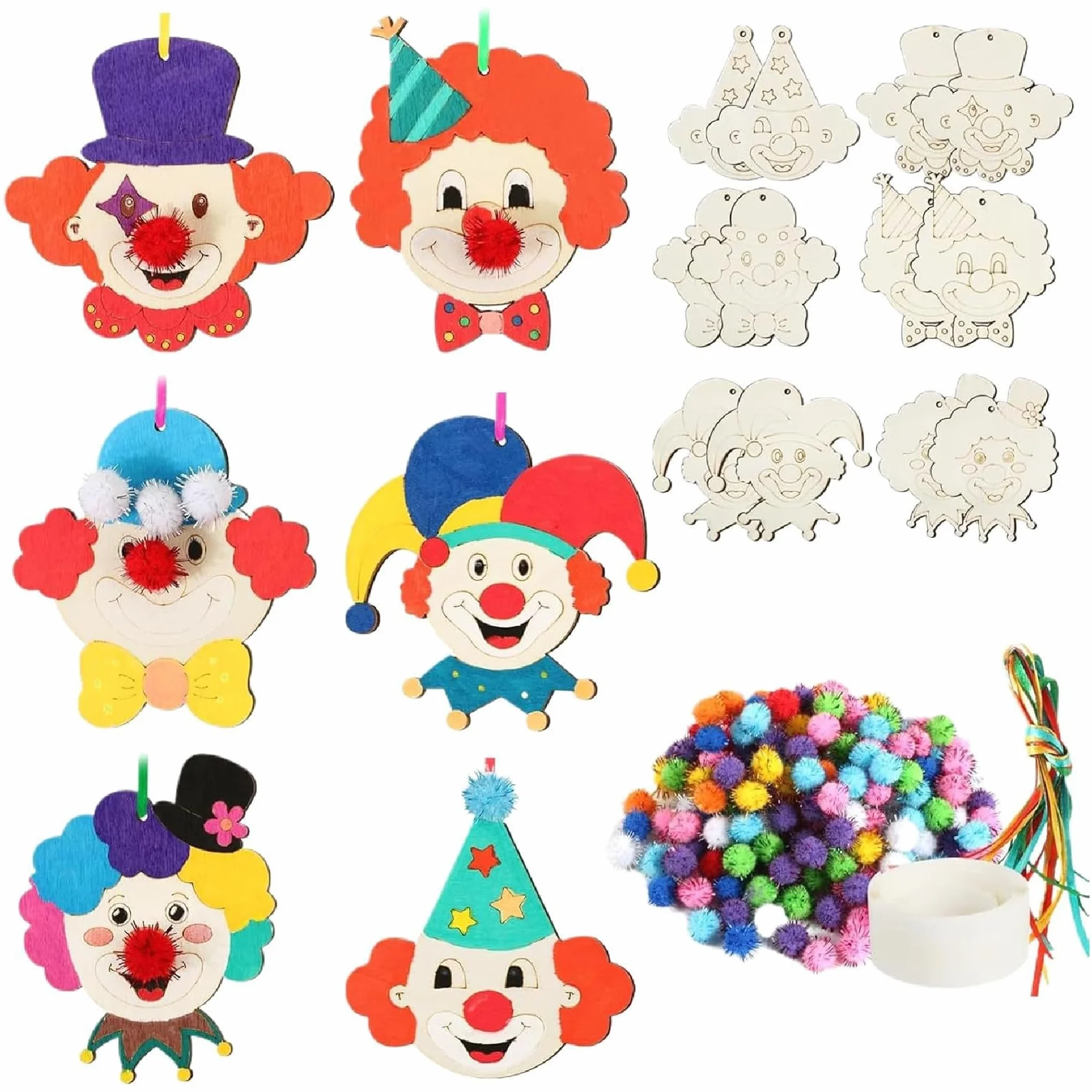 Ensemble de Bricolage Clown 12 Pièces Décoration Faite à la Main Thème Cirque Kit Pâques Enfant Activité Manuelle