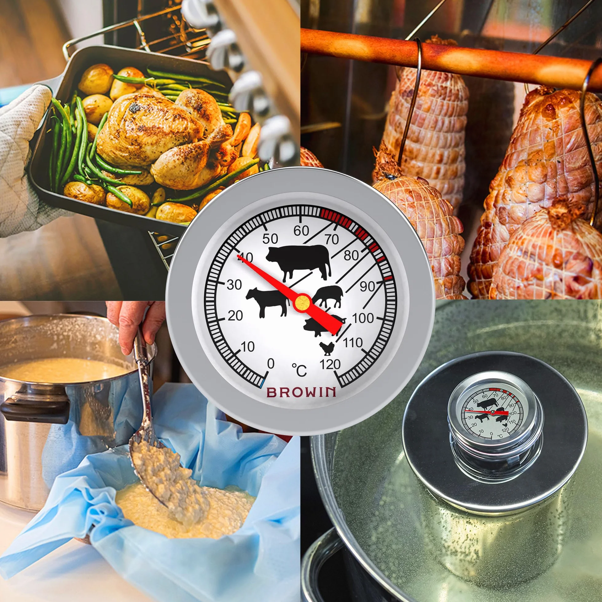Browin Thermomètre de Cuisson en Acier Inoxydable 0-120°C