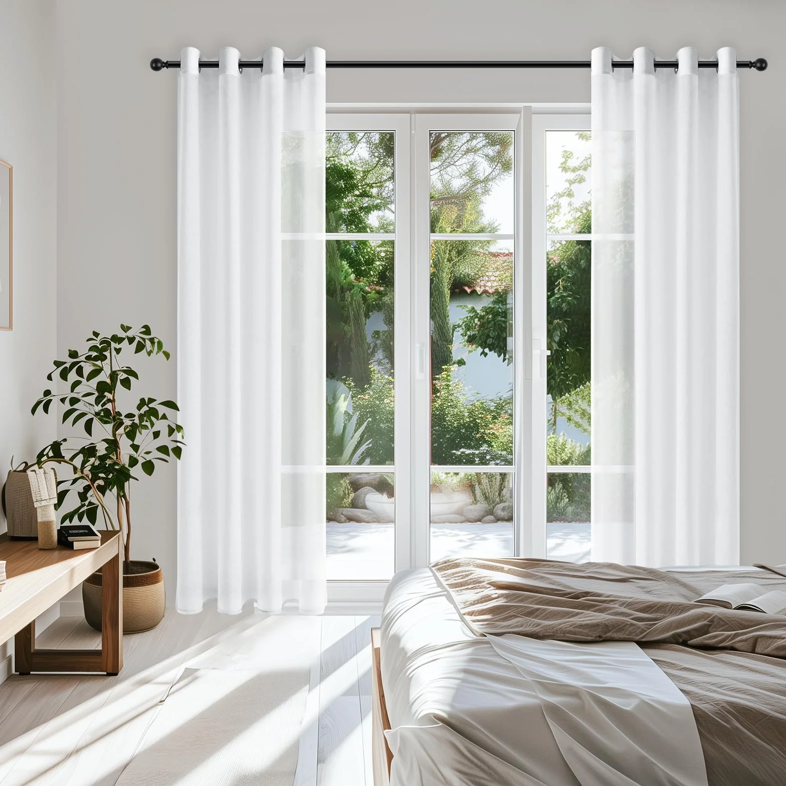 Topfinel Voilages à œillets rideaux transparents 2 panneaux blanc 140 cm x 122 cm
