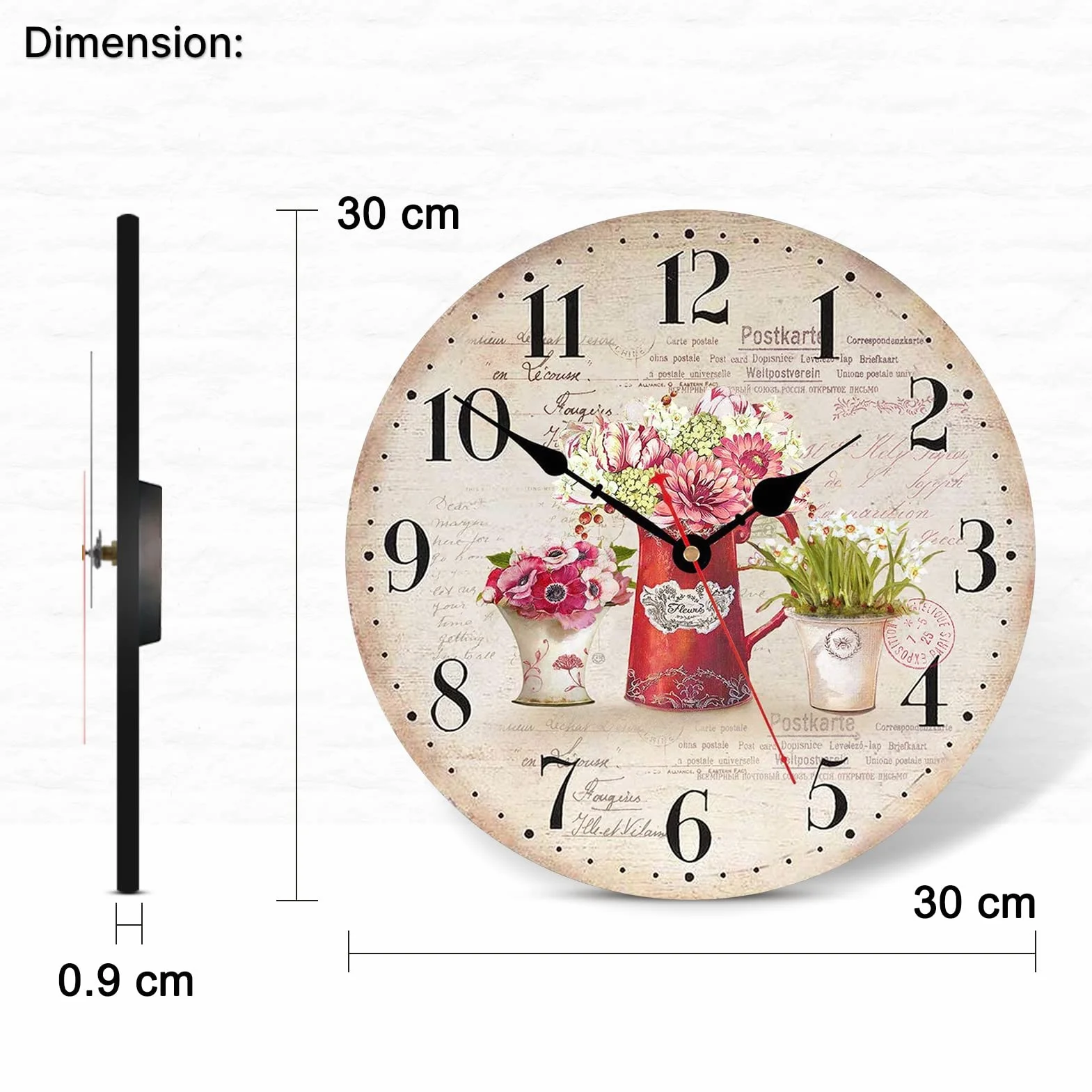TAHEAT 30 cm Pendule Murale Vintage Fleurs Plantes Horloge Silencieuse Bois