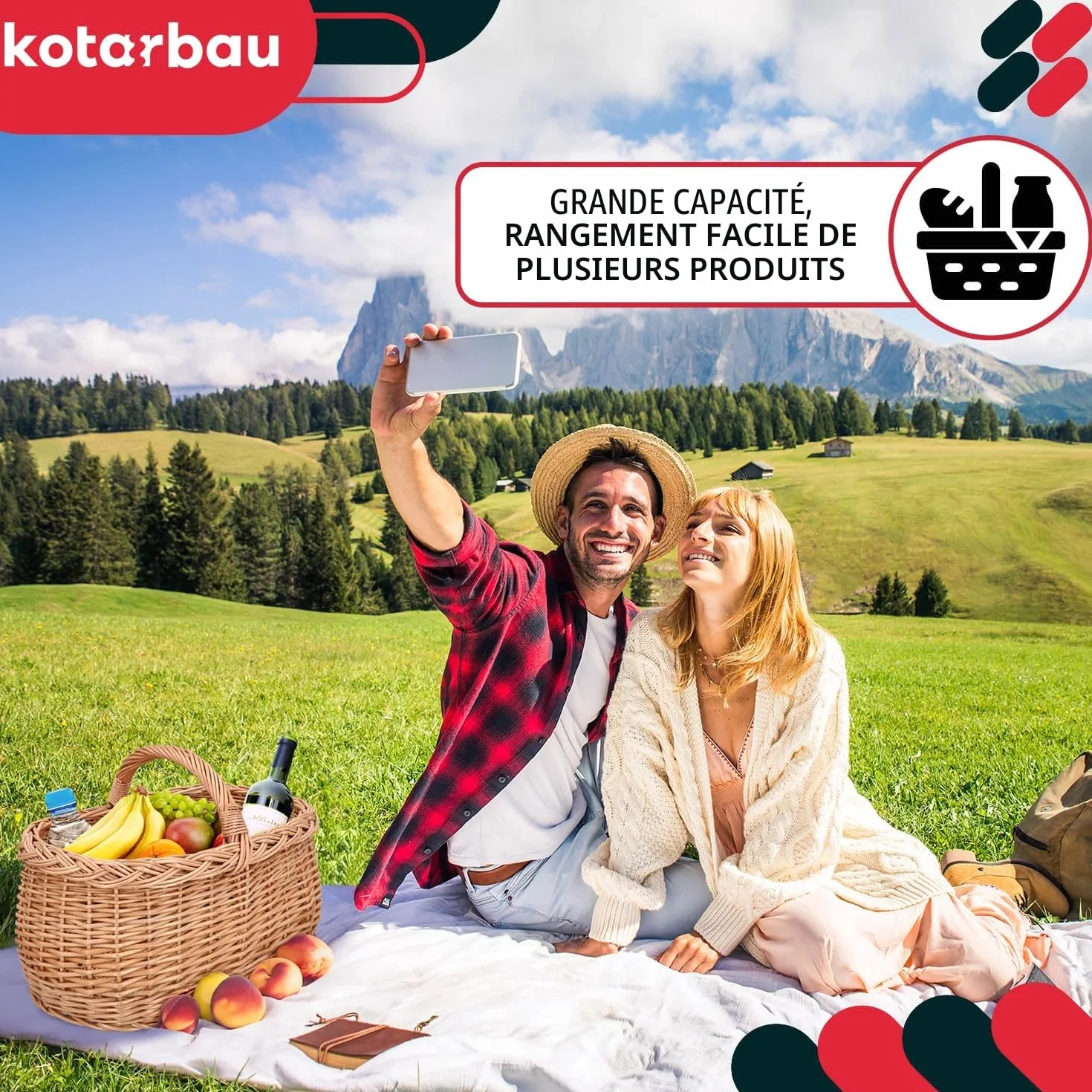 Kotarbau® Panier à anses en osier naturel pour les achats