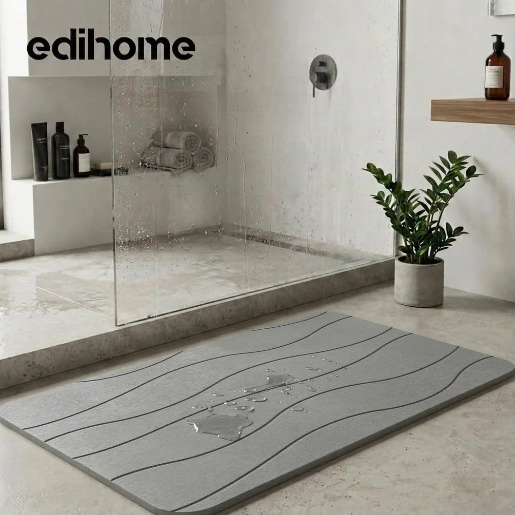 Tapis de Bain Diatomite 40x60 cm, Séchage Rapide, Antidérapant, Anti-Moisissure, Gris Clair