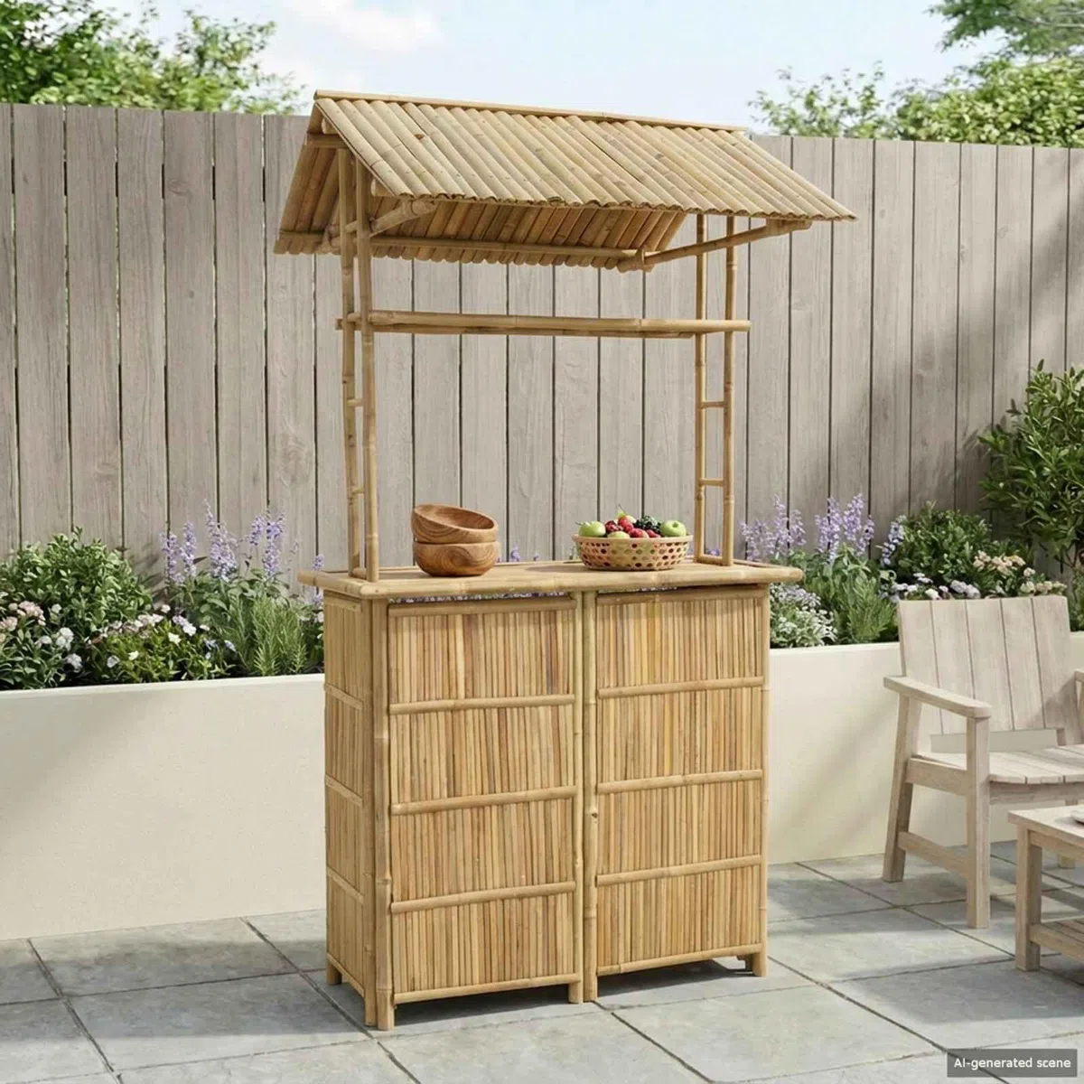 vidaXL Table de bar extérieure Naturel 115 x 95 x 214 cm Bambou, Table de bar tendance, résistante, pour l'extérieur, parfaite pour soirées d’été, jardin, déco écolo et minimaliste
