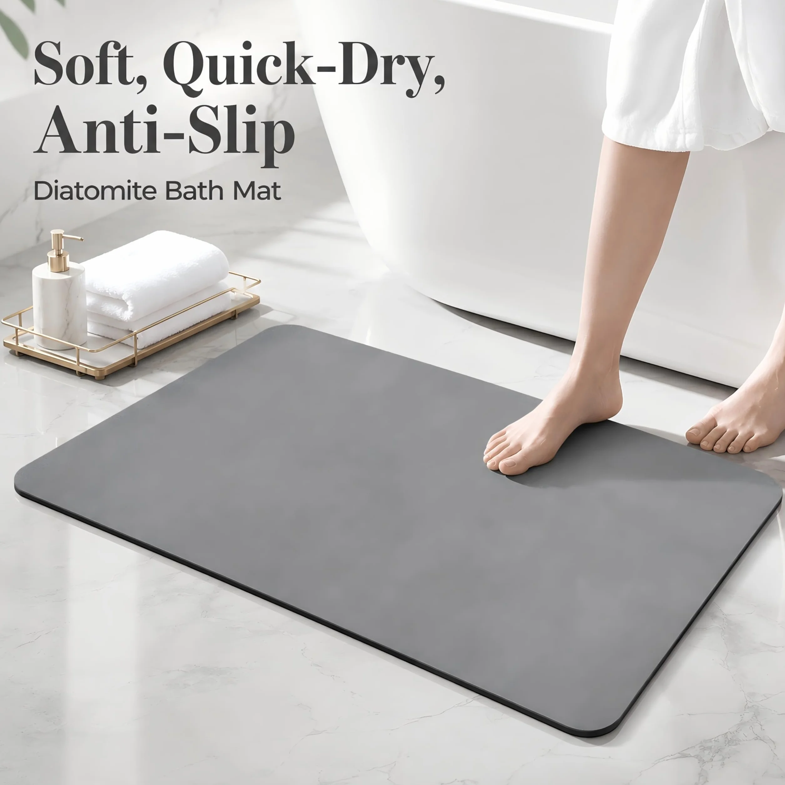 Tapis de Bain Diatomite 40x60cm Antidérapant Séchage Rapide Absorbant Lavable Gris Foncé