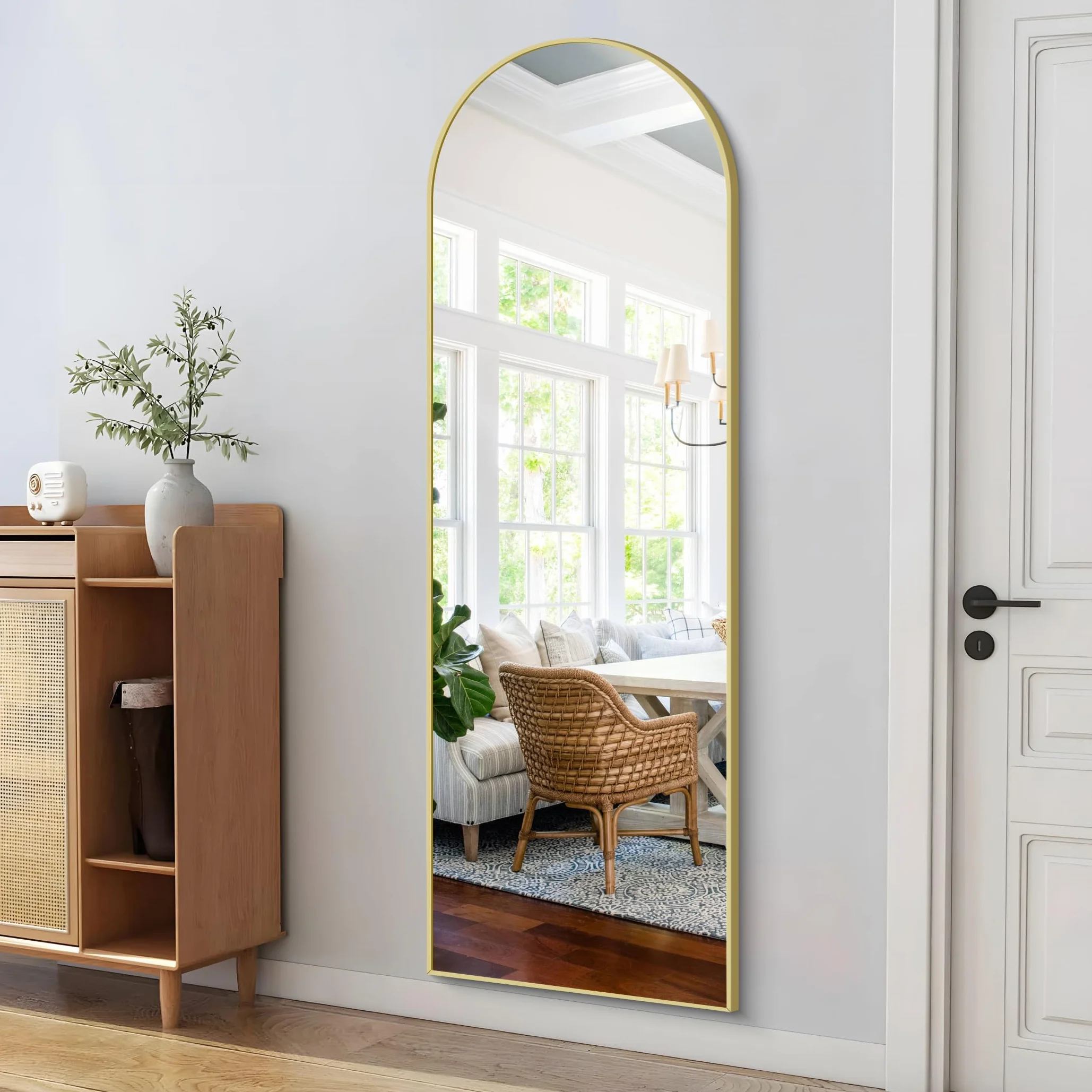 Miroir sur Pied Arqué 161 x 52 cm Cadre en Aluminium Miroir Mural Grand Miroir Penché Suspendu