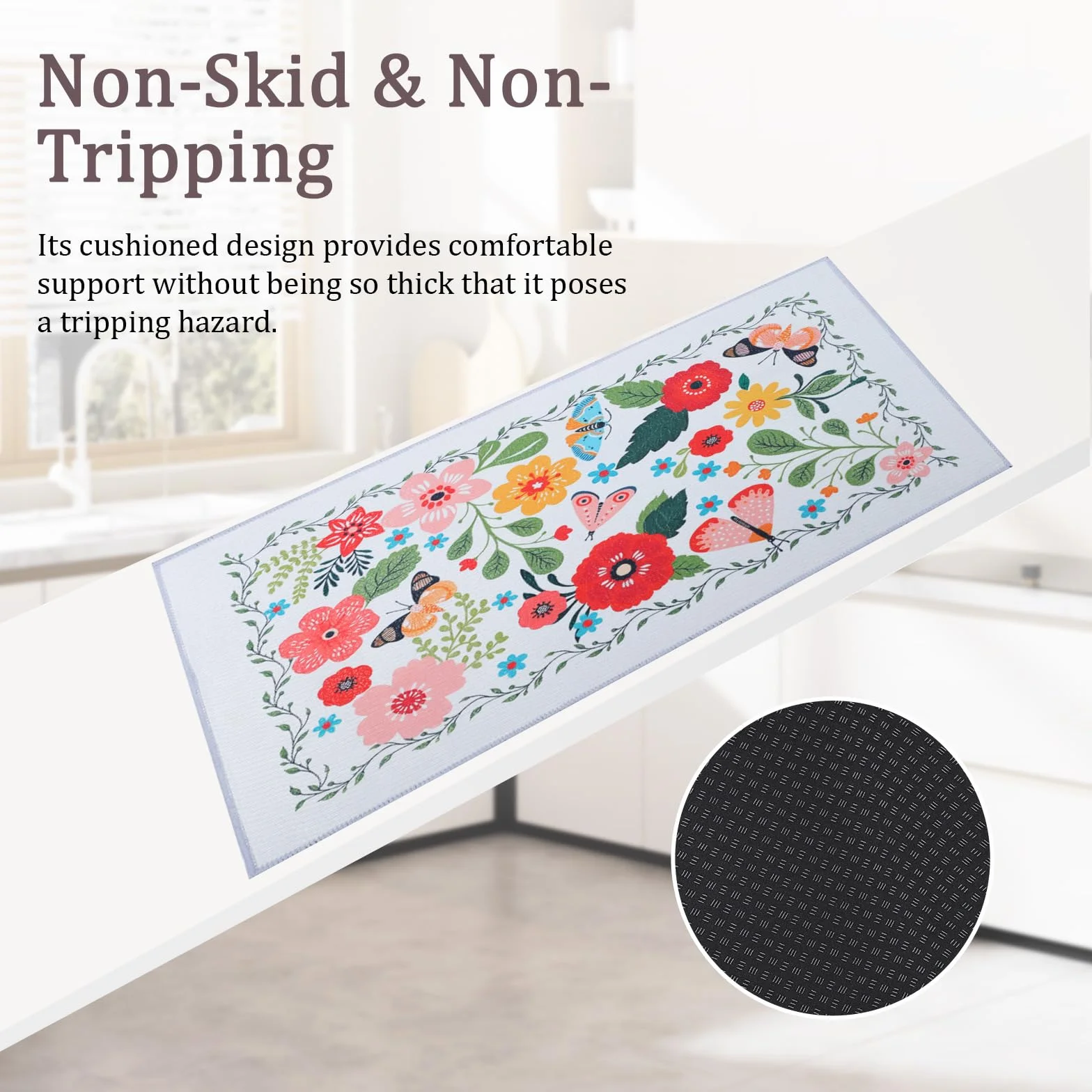 Tapis de Cuisine Anti-dérapant Lavable Anti-Fatigue 2PCS Boho Floral Moderne Ferme