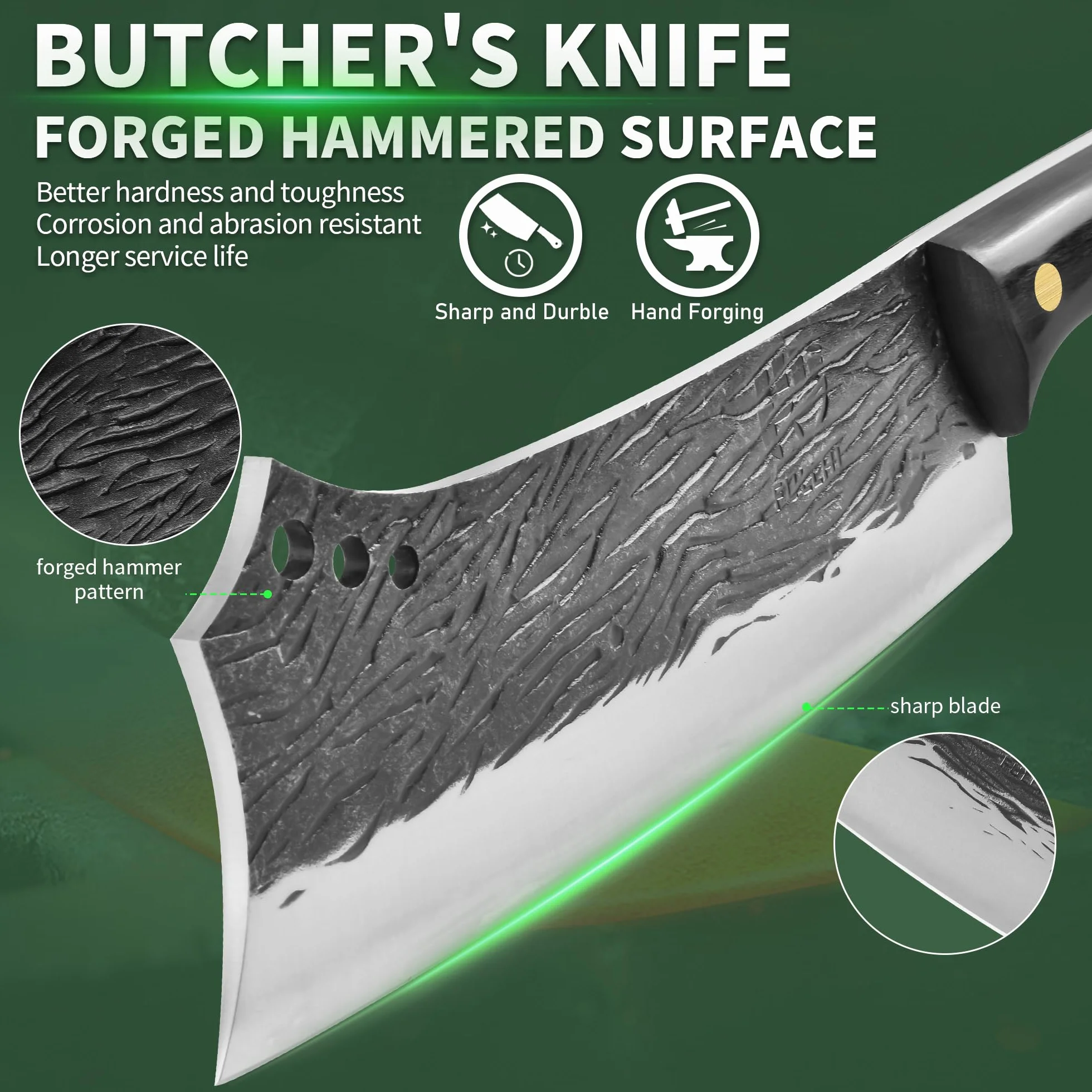 Couteau de boucher forgé à la main 21cm acier à haute teneur en carbone avec gaine