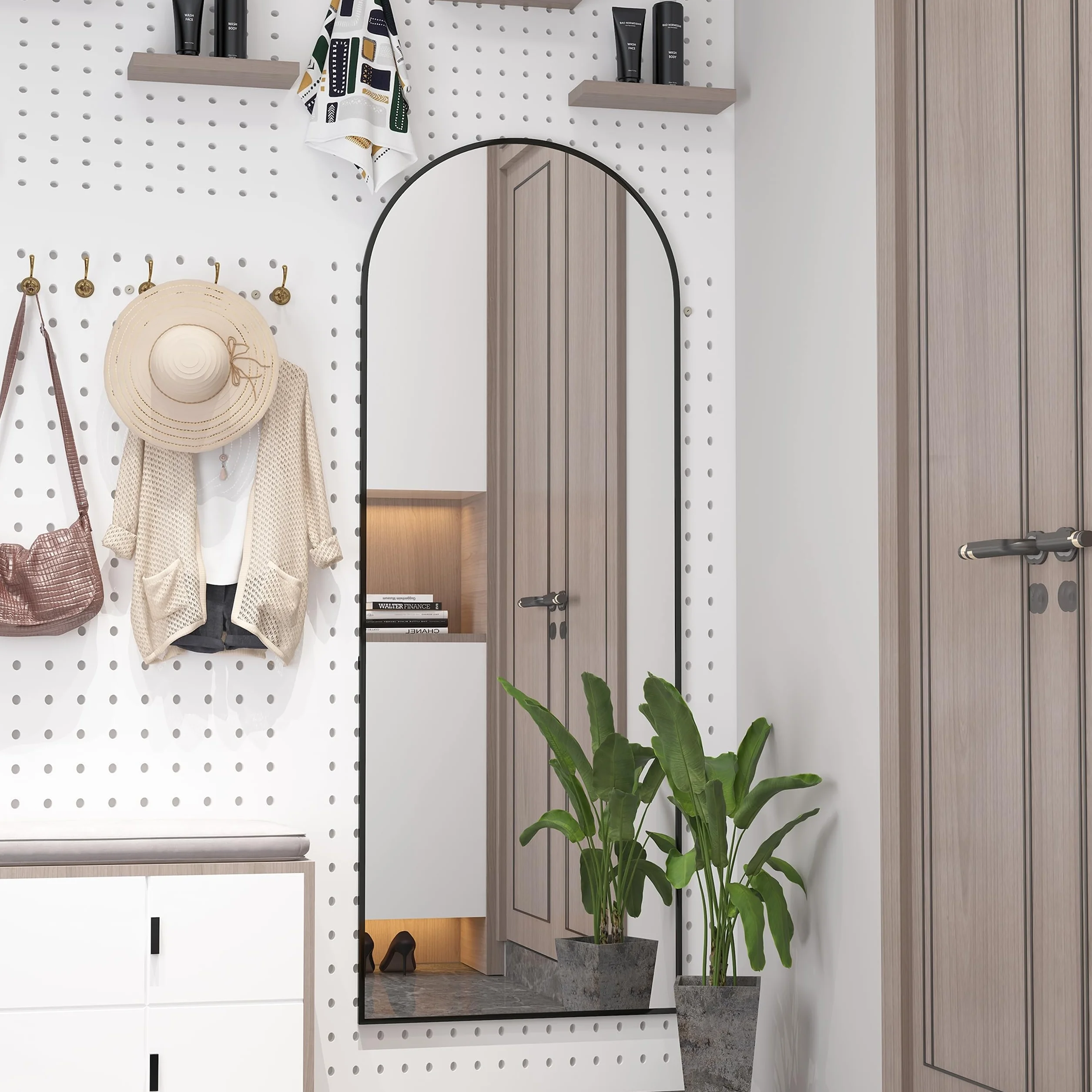 Miroir de Sol cintré 162 x 53 cm Cadre Aluminium Mural Intégral Noir