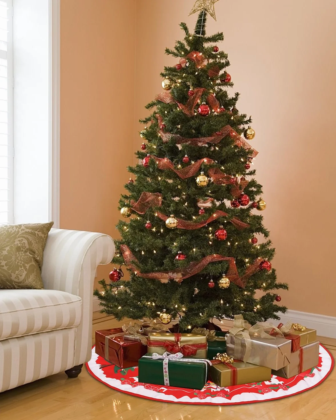 Bixury Jupe de Sapin de Noël Rouge 90cm Rond Couvre Pied Arbre Décoration