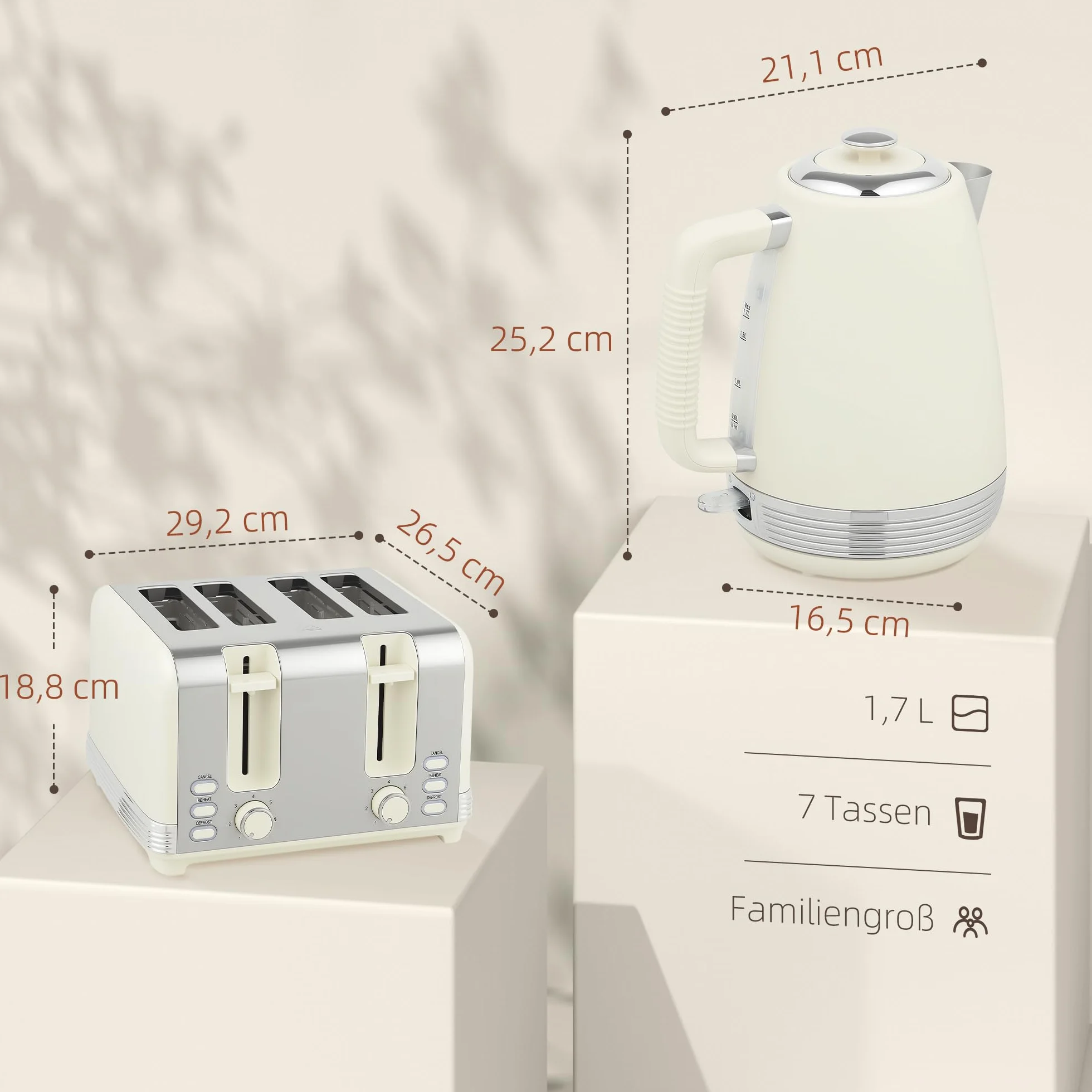 Homcom Grille-pain 4 tranches Bouilloire 1,7 L 2200 W Set petit-déjeuner