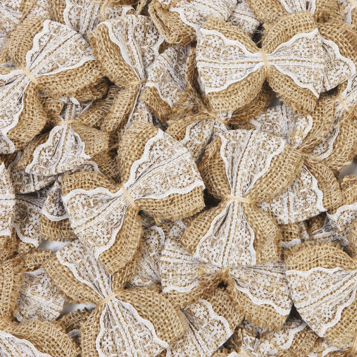 Nœuds décoratifs en toile de jute et dentelle Blanc 50pcs pour mariage Noël