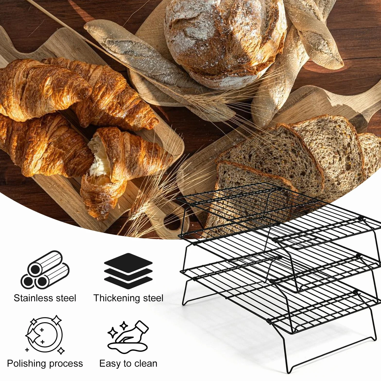 Lot de 6 grilles de refroidissement 40 x 25 x 7,5 cm en acier inoxydable empilable pour pâtisserie