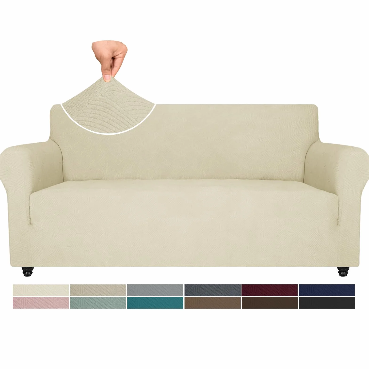 Ystyle Housse de Canapé 3 Places avec Accoudoirs, Extensible, Antidérapante, Beige