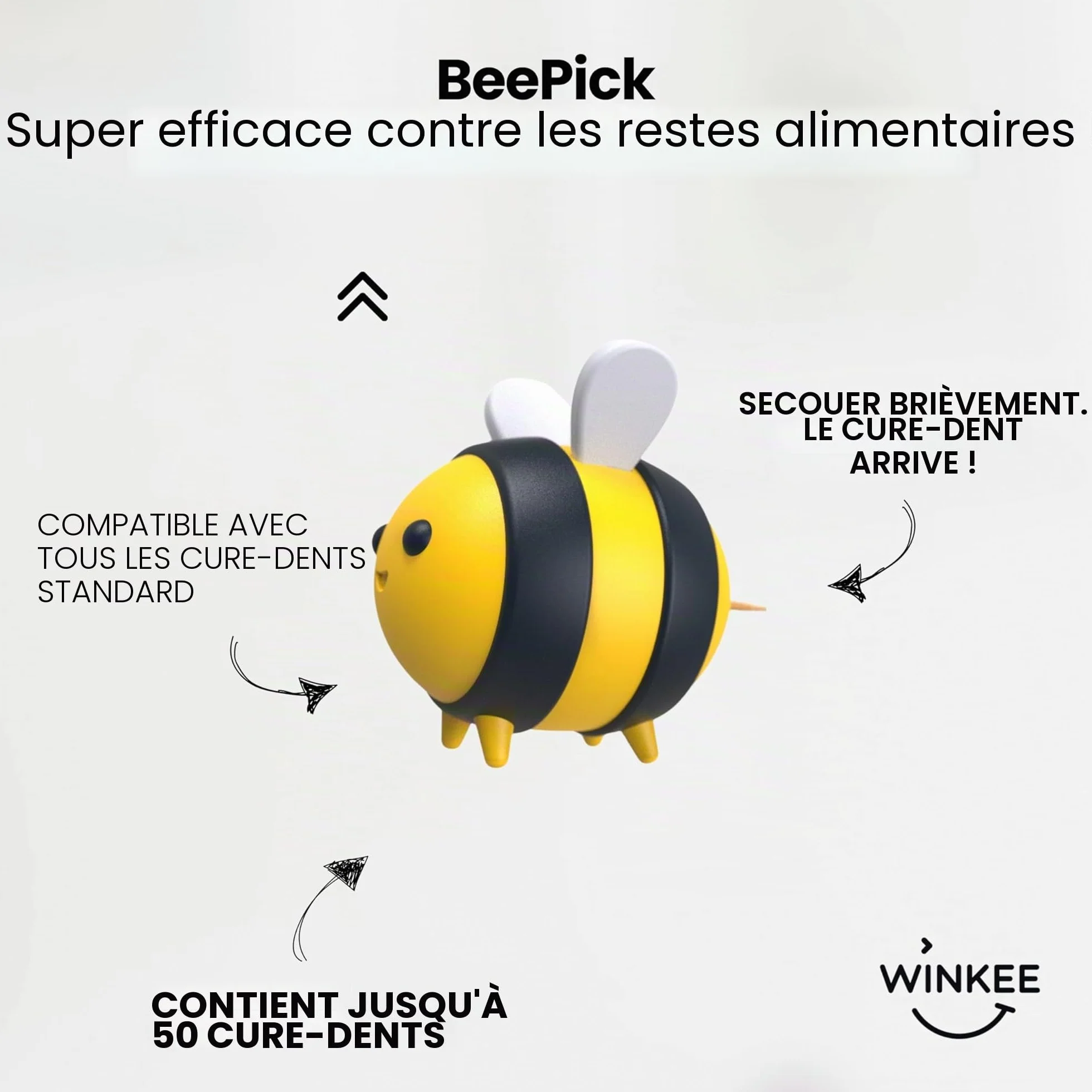 Winkee Distributeur de cure-dents en forme d'abeille, pour cure-dents standard 6 cm