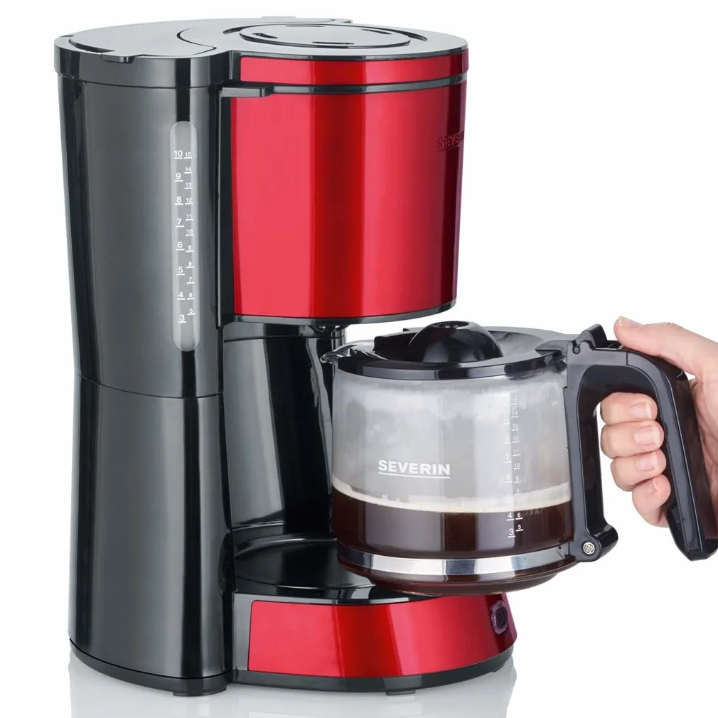 SEVERIN Cafetière Filtre 1000W 1,4L 10 tasses Porte-filtre amovible Anti-goutte Noir Rouge KA 4817