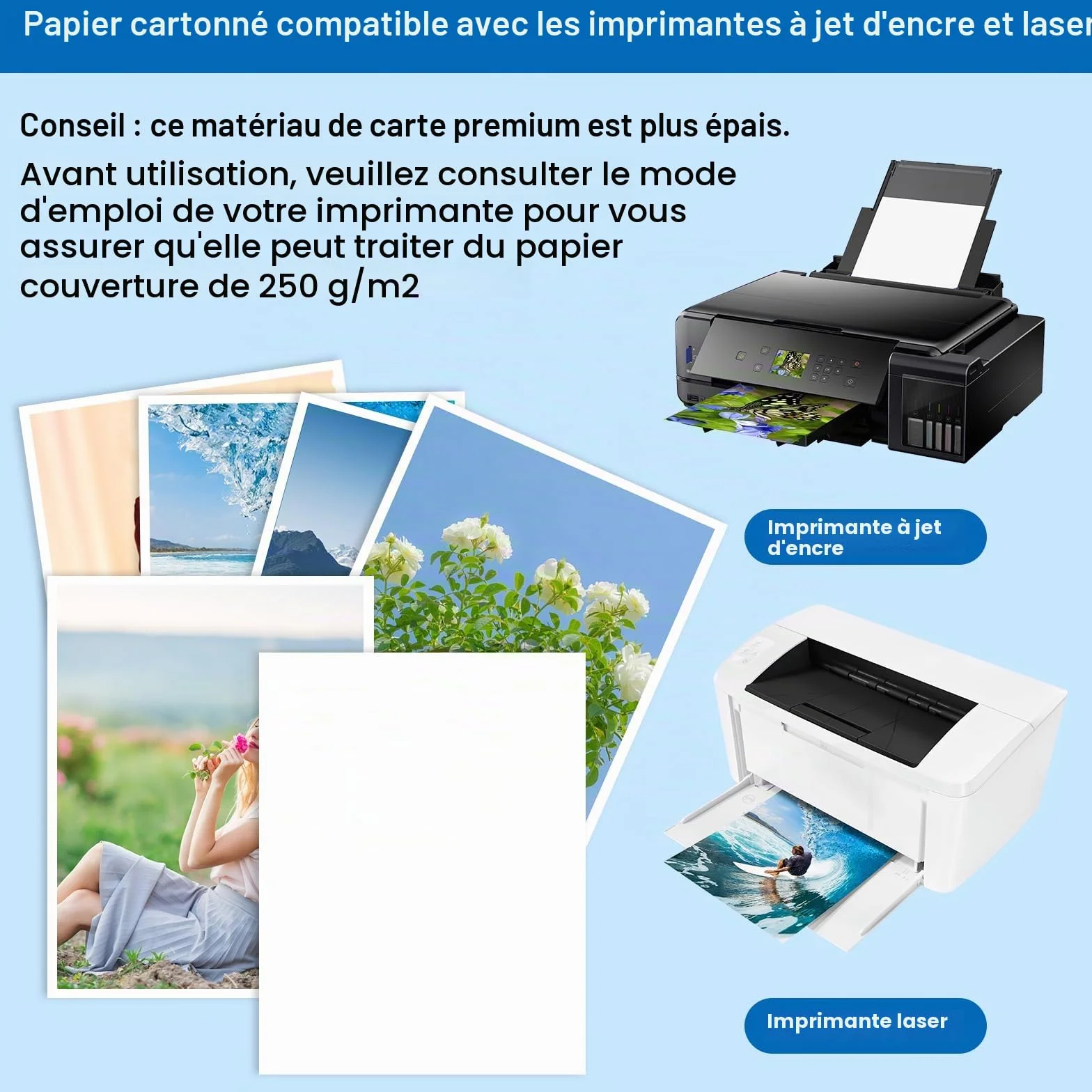 Papier cartonné blanc A4 250g/m² lot de 50 feuilles pour imprimante impressions invitations mariages DIY