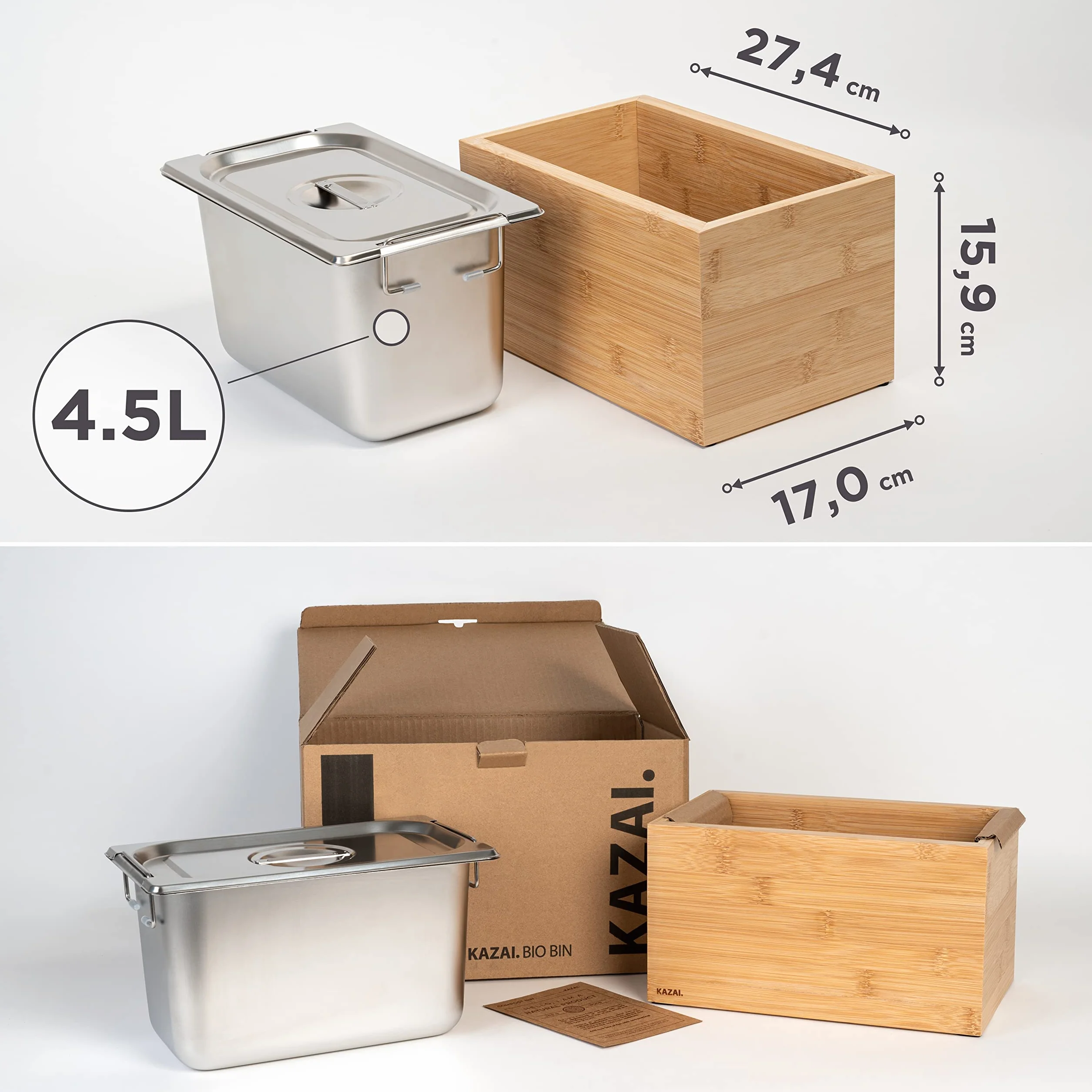 Poubelle Organique 4.5L Composteur de Cuisine Bambou Passe au Lave-Vaisselle KAZAI