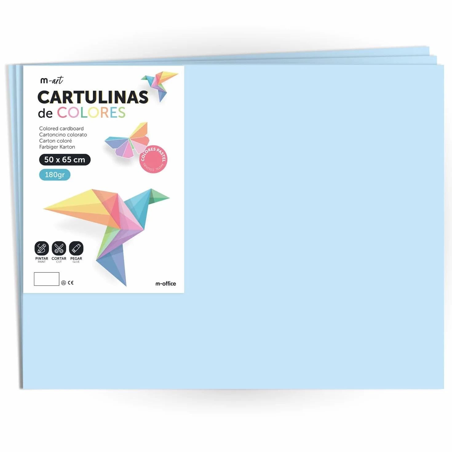 Cartulina de Colores Pastel 50x65 cm 180gr 10 Hojas Azul para Manualidades