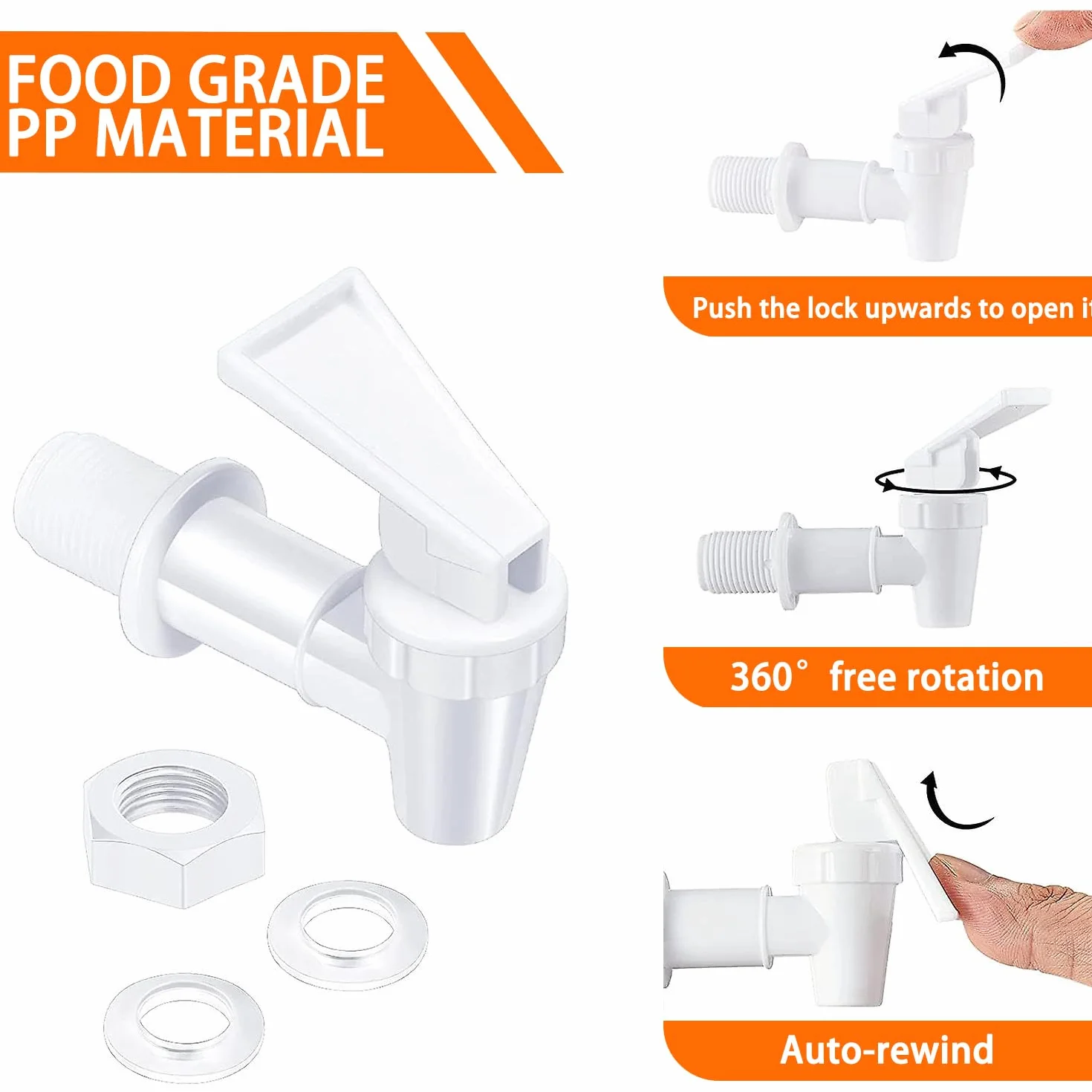 Robinet Distributeur de Boissons en Plastique 8 Pièces Robinet de Rechange pour Tonneau à Bière, Jus, Fontaine à Boire (Noir, Blanc)