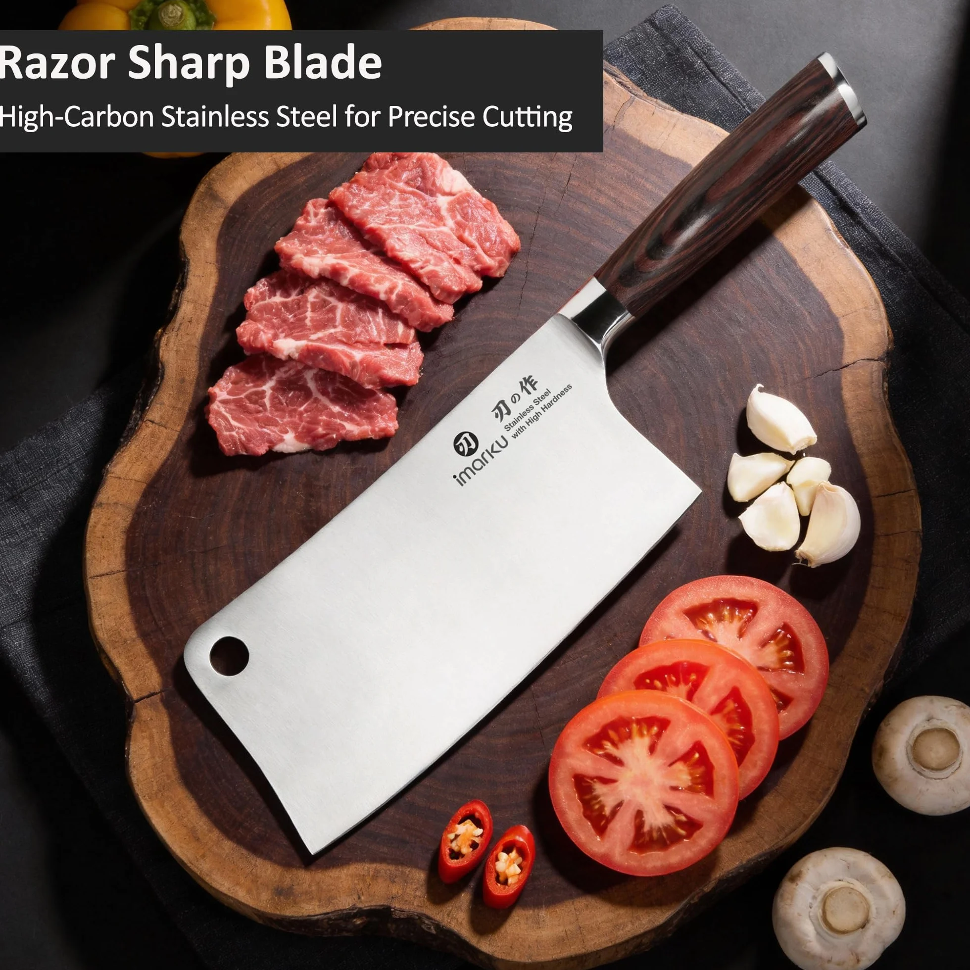 imarku Couteau Nakiri Couperet Chinois 18 cm Acier Inoxydable Professionnel