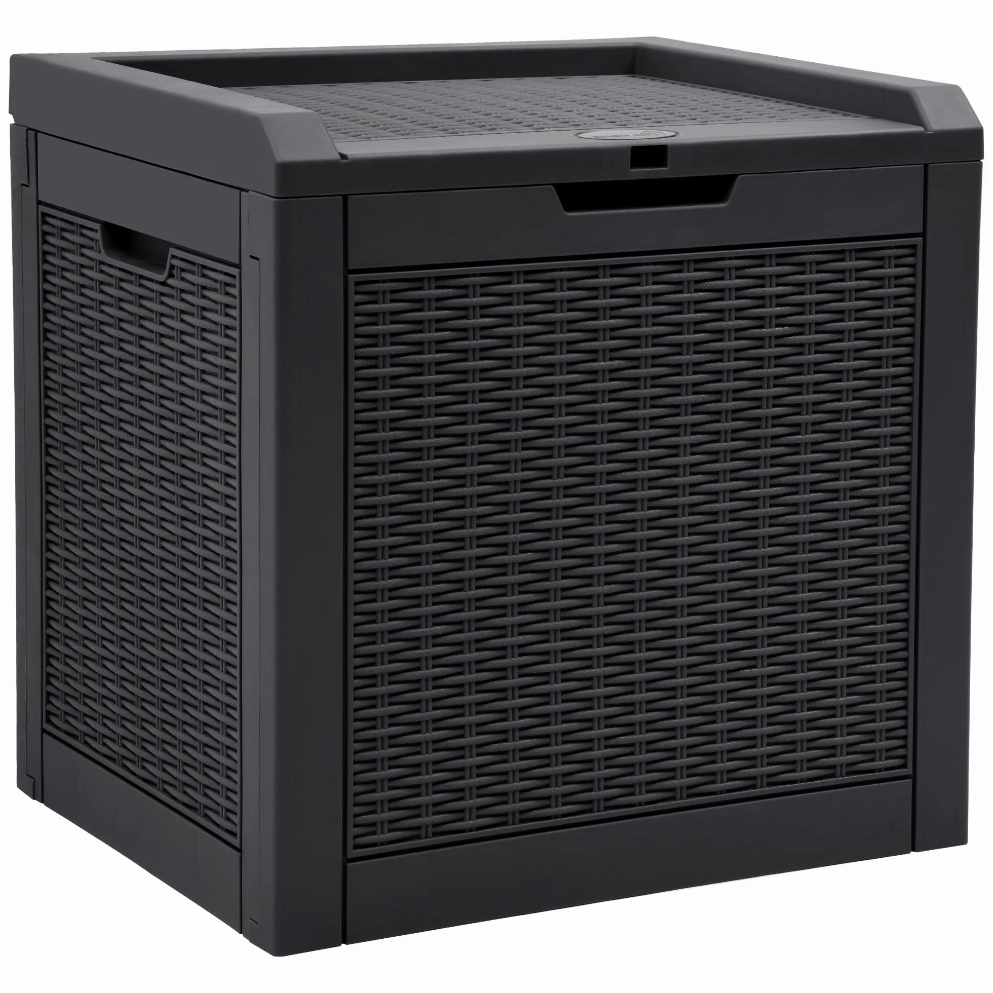YITAHOME Boîte de rangement extérieur rotin 118 L imperméable avec couvercle poignées verrouillables jardin coussins
