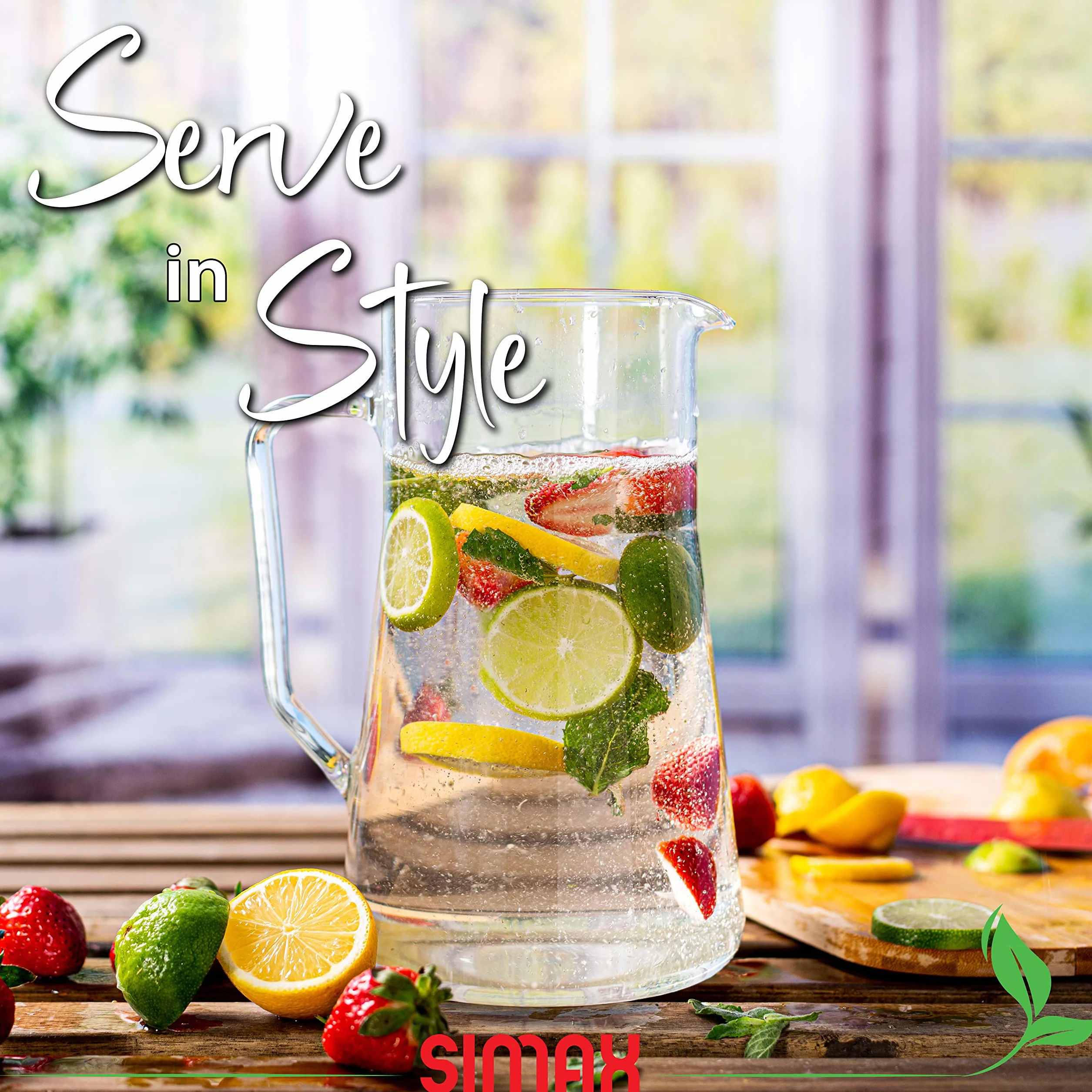 Simax Grand pichet en verre borosilicate 2,5 L avec bec verseur et poignée pour sangria et eau