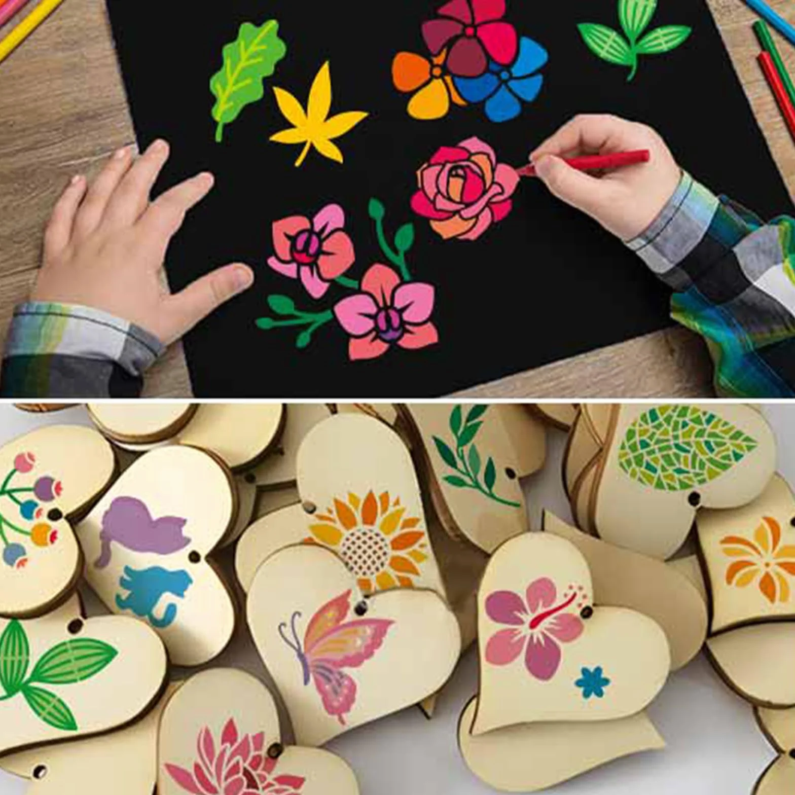Lot de 64 pochoirs réutilisables 7,6 x 7,6 cm pour peinture plastique bricolage motifs fleurs feuilles