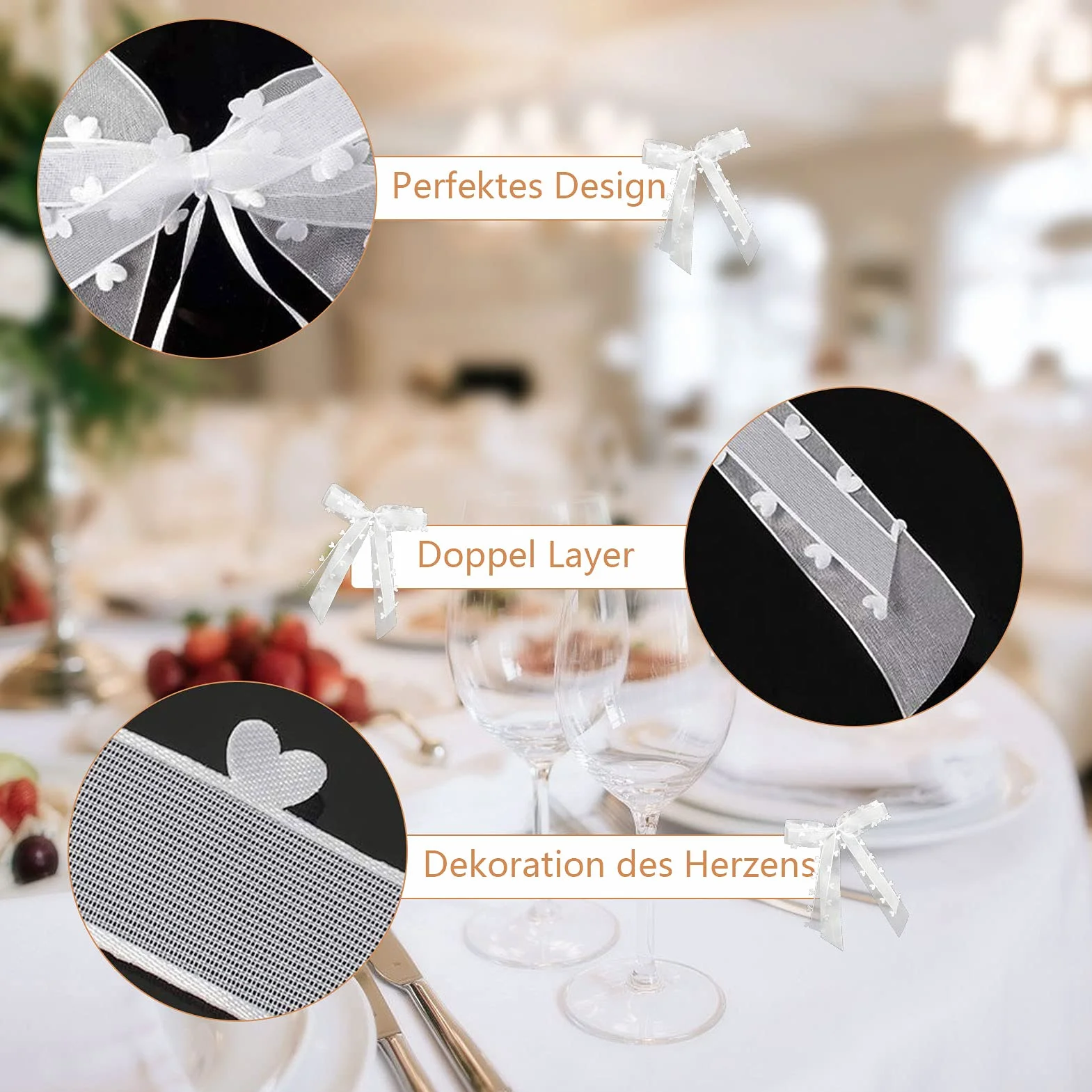 Noeud Blanc Satin Decoration Voiture Mariage 30PCS