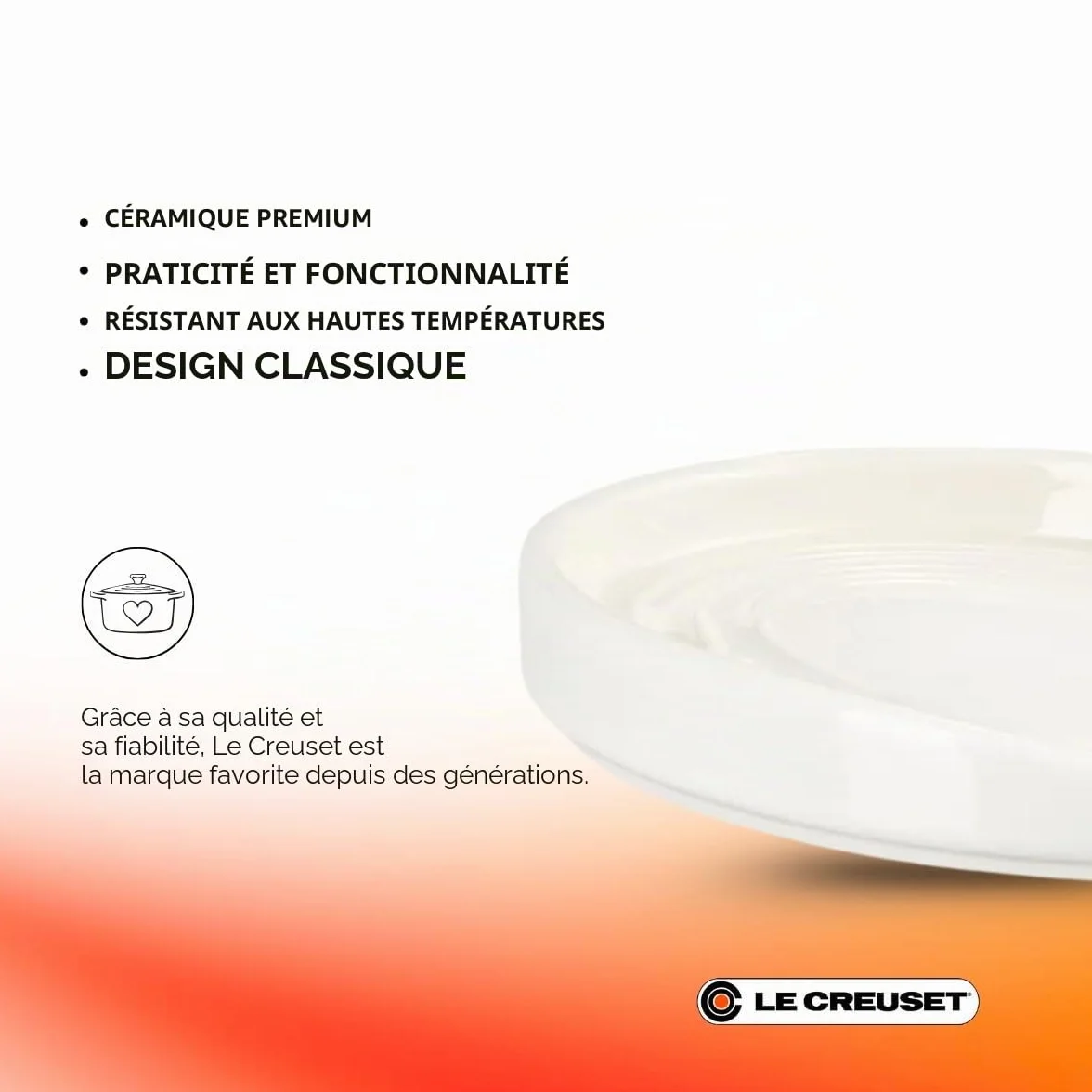 Le Creuset Repose-cuillère oval en céramique Meringue