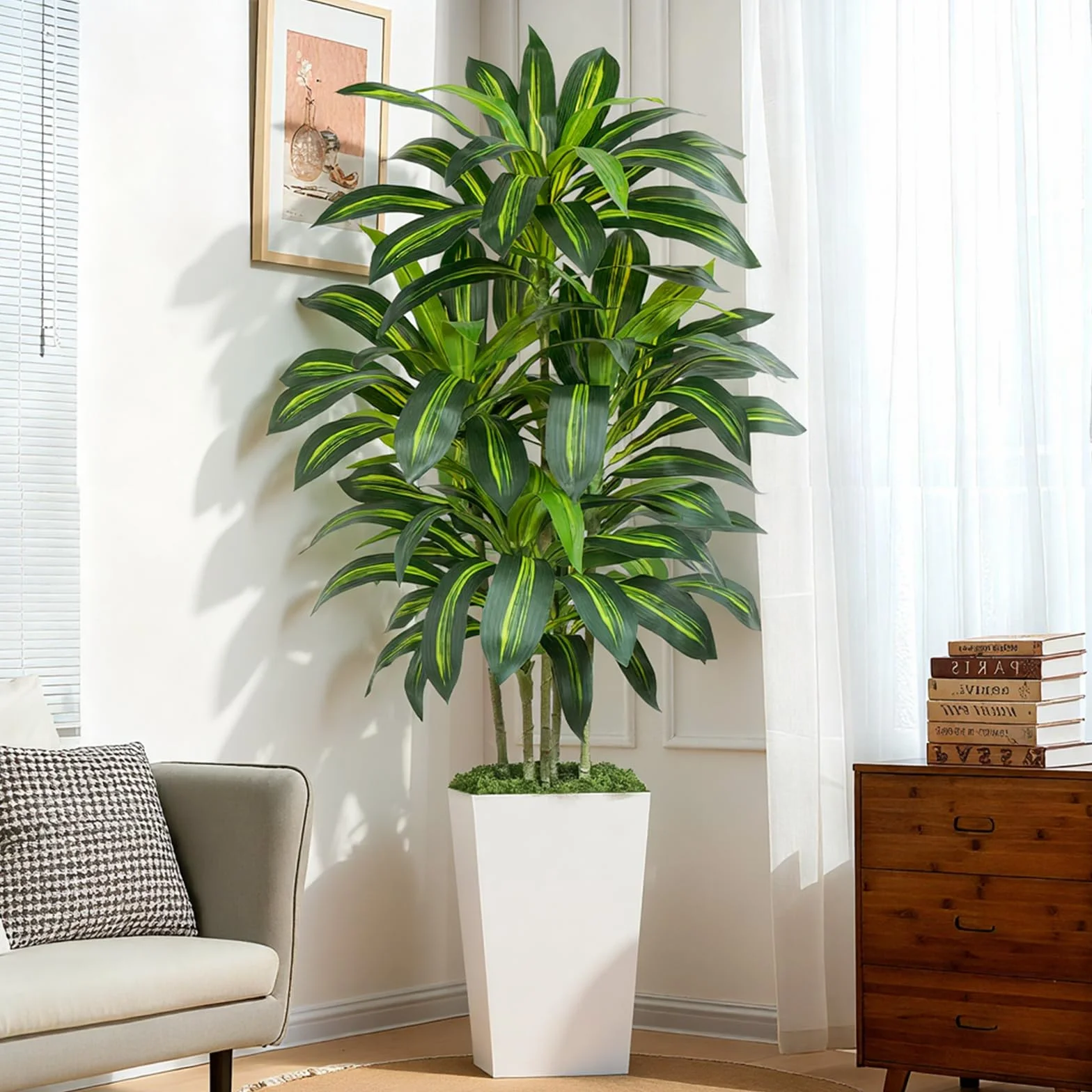 Palmier Artificiel 180cm Grande en Jardinière Blanche 108 Feuilles Arbre Décoration Intérieur