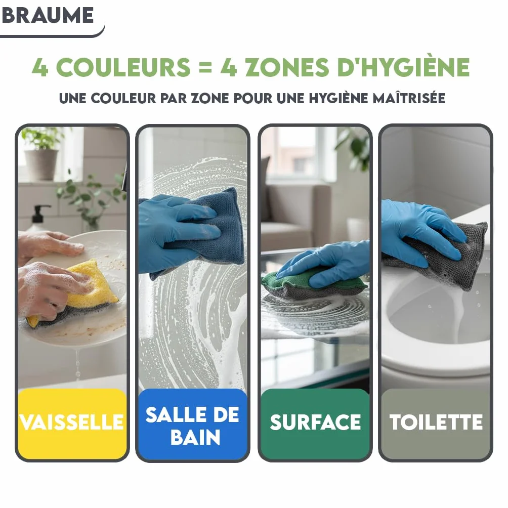 Lot de 4 Éponges Lavables Réutilisables Ne Rayent Pas Ultra Efficaces Séchage Rapide
