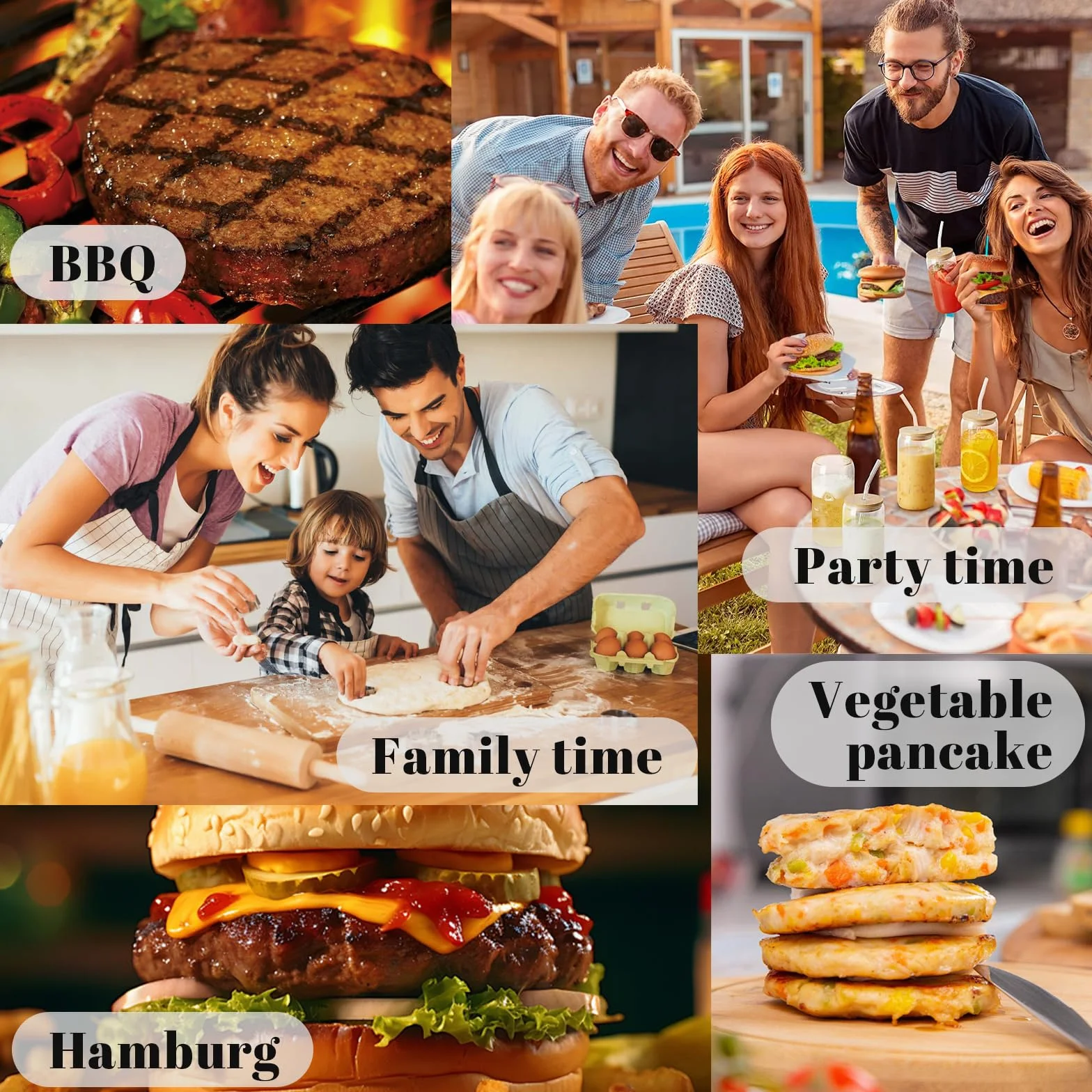 Presse à Burger Acier Inoxydable 304, Moule Steak Haché 8/11,5/14 cm, Antiadhésif pour Barbecue
