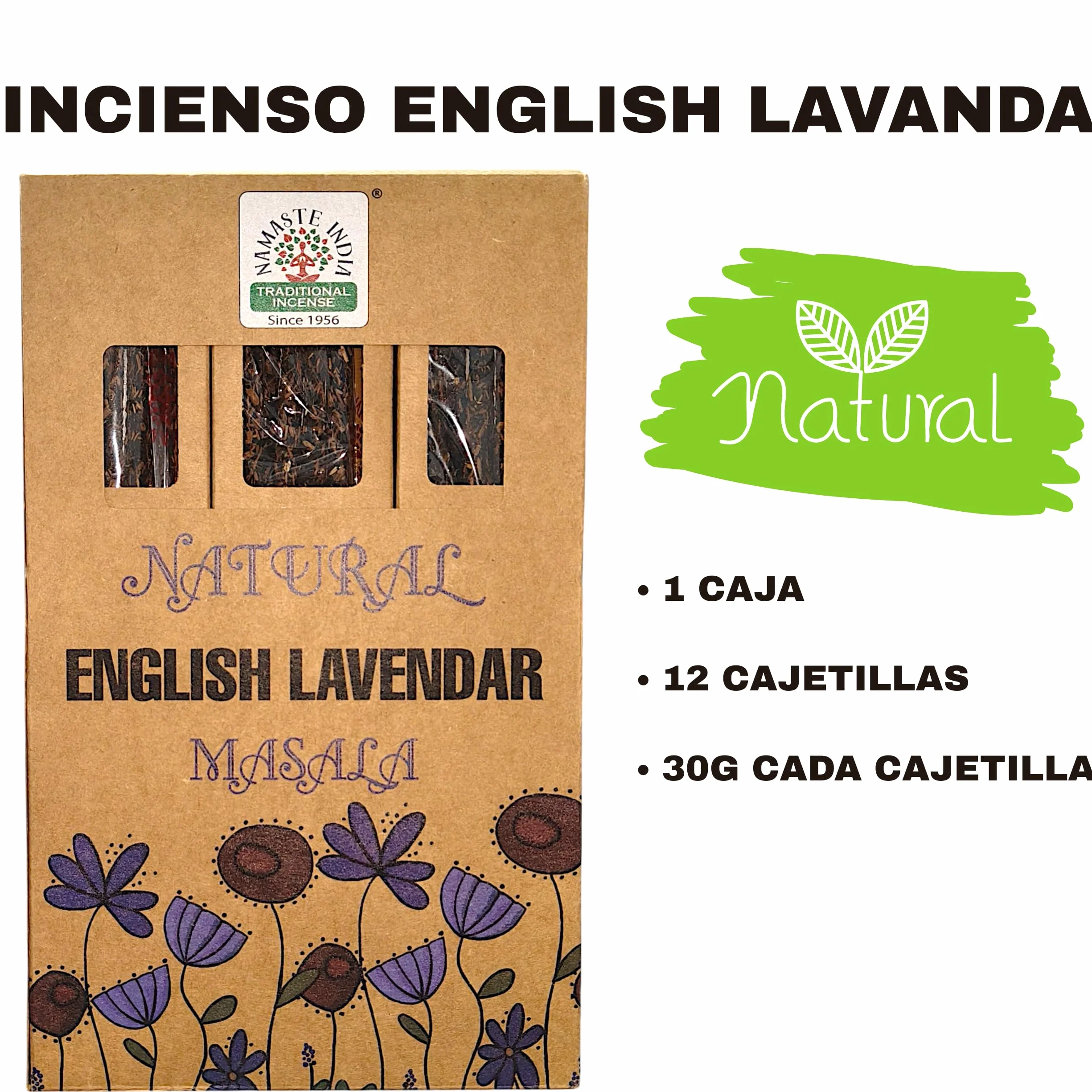 Encens Naturel English Lavanda Bio 600g Grande Boîte 12 Étuis 50g