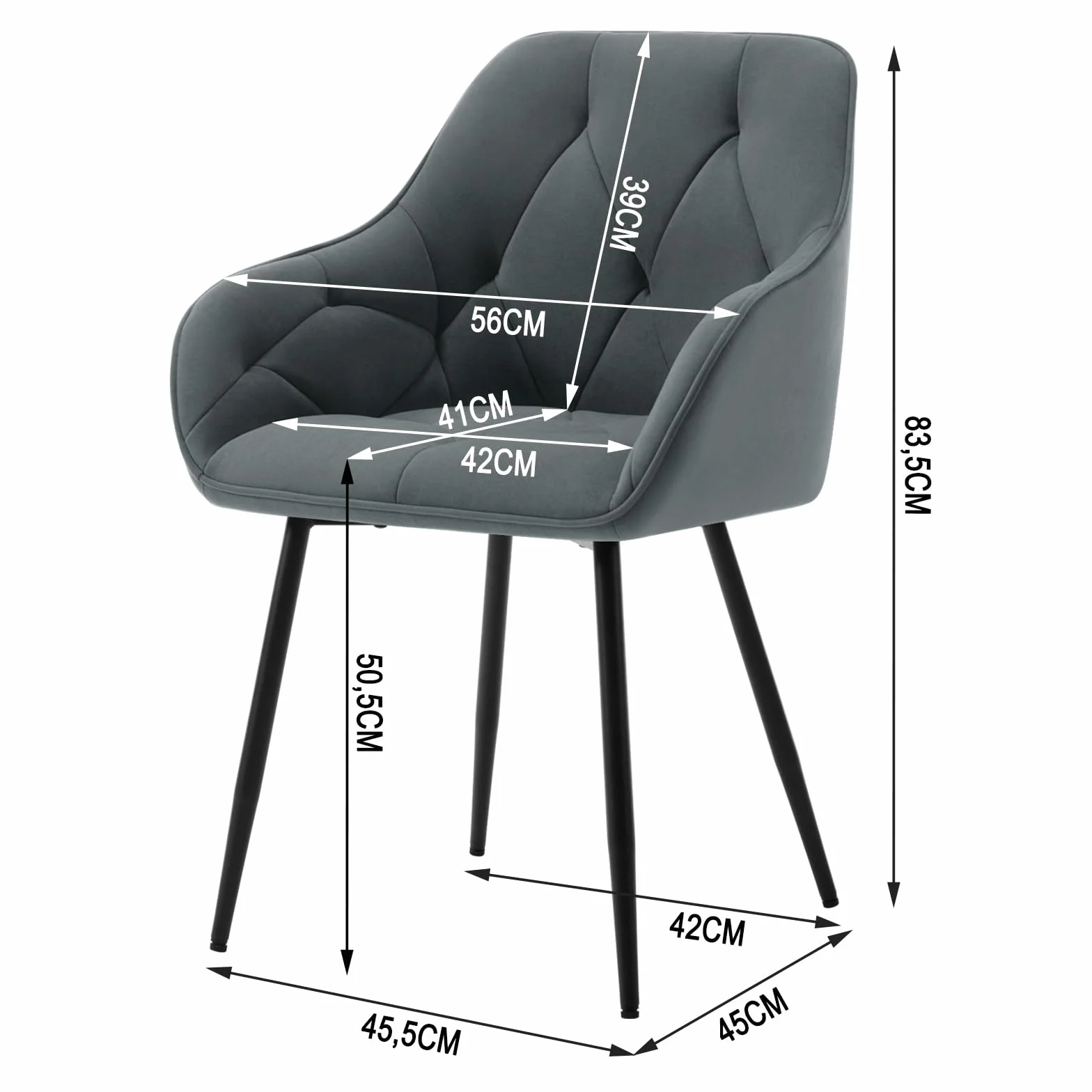 WOLTU Lot de 6 Chaises de Salle à Manger Rembourrées avec Accoudoirs, Pieds en Métal, Velours Gris Foncé