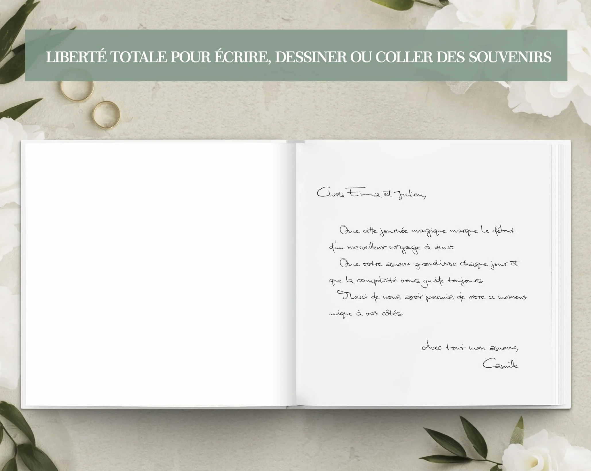 Livre d'or élégant à couverture rigide, 120 pages pour mariage, anniversaire, baptême