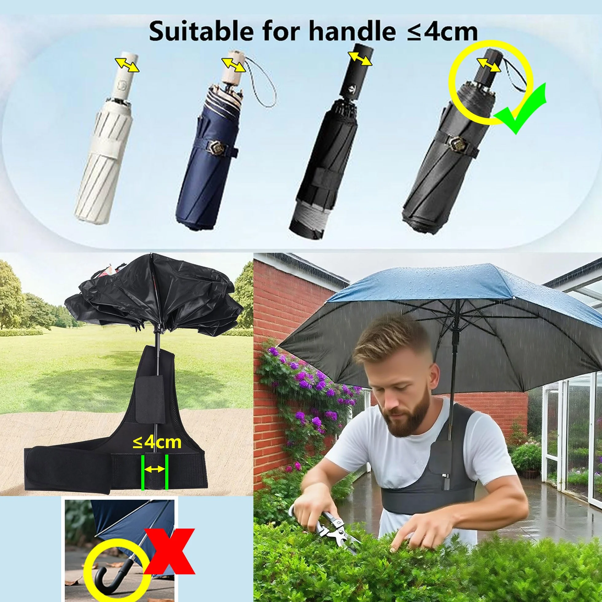 Sangle de Support de Parapluie Mains Libres Portable pour Parapluies Pliants