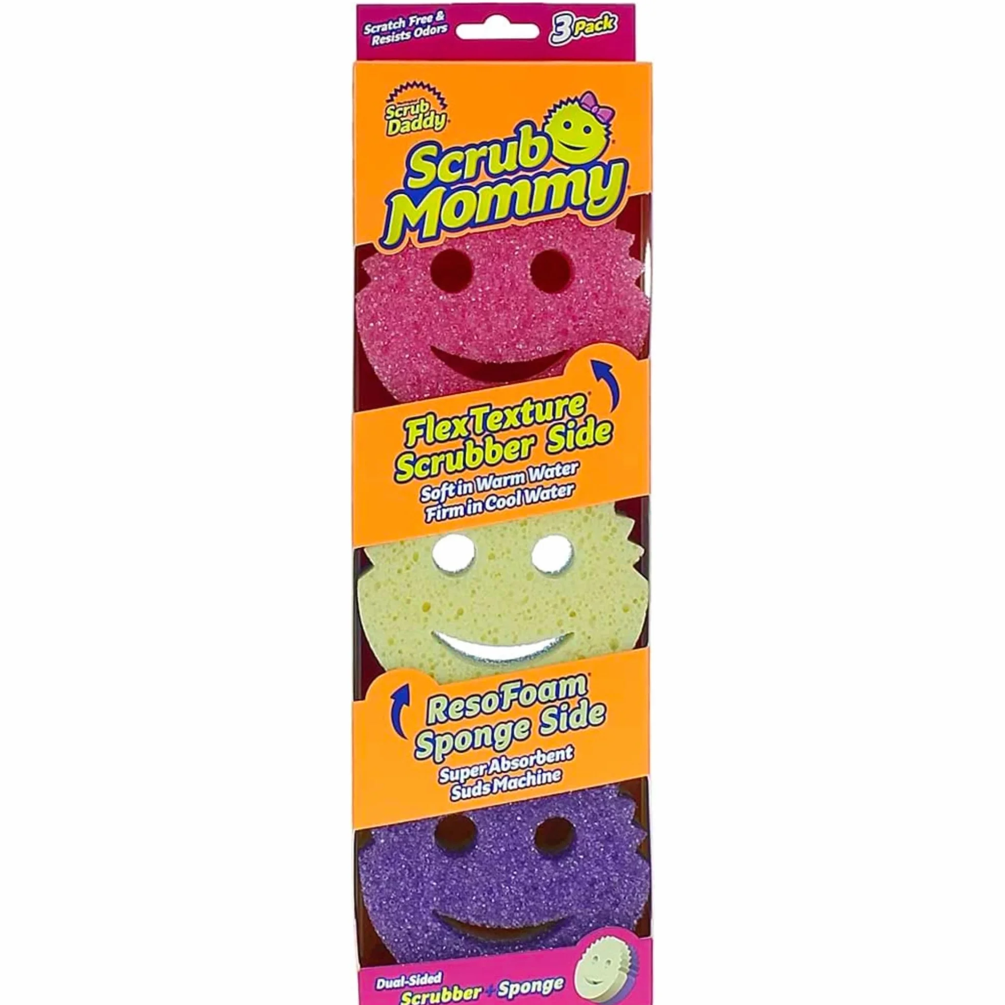 Scrub Daddy Scrub Mommy Eponge Vaisselle Reutilisable Lavable Cuisine Salle de Bain Flextexture Lot de 3