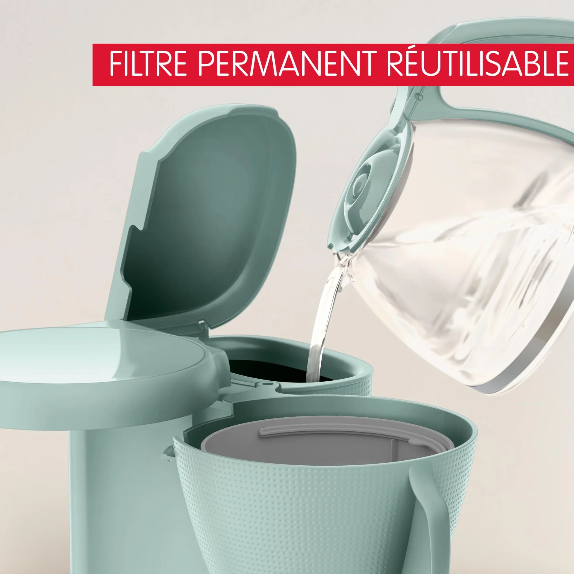 Moulinex Cafetière filtre 1.25L 10-15 tasses Porte-filtre pivotant Anti-gouttes Maintien chaud Eucalyptus FG2M1310