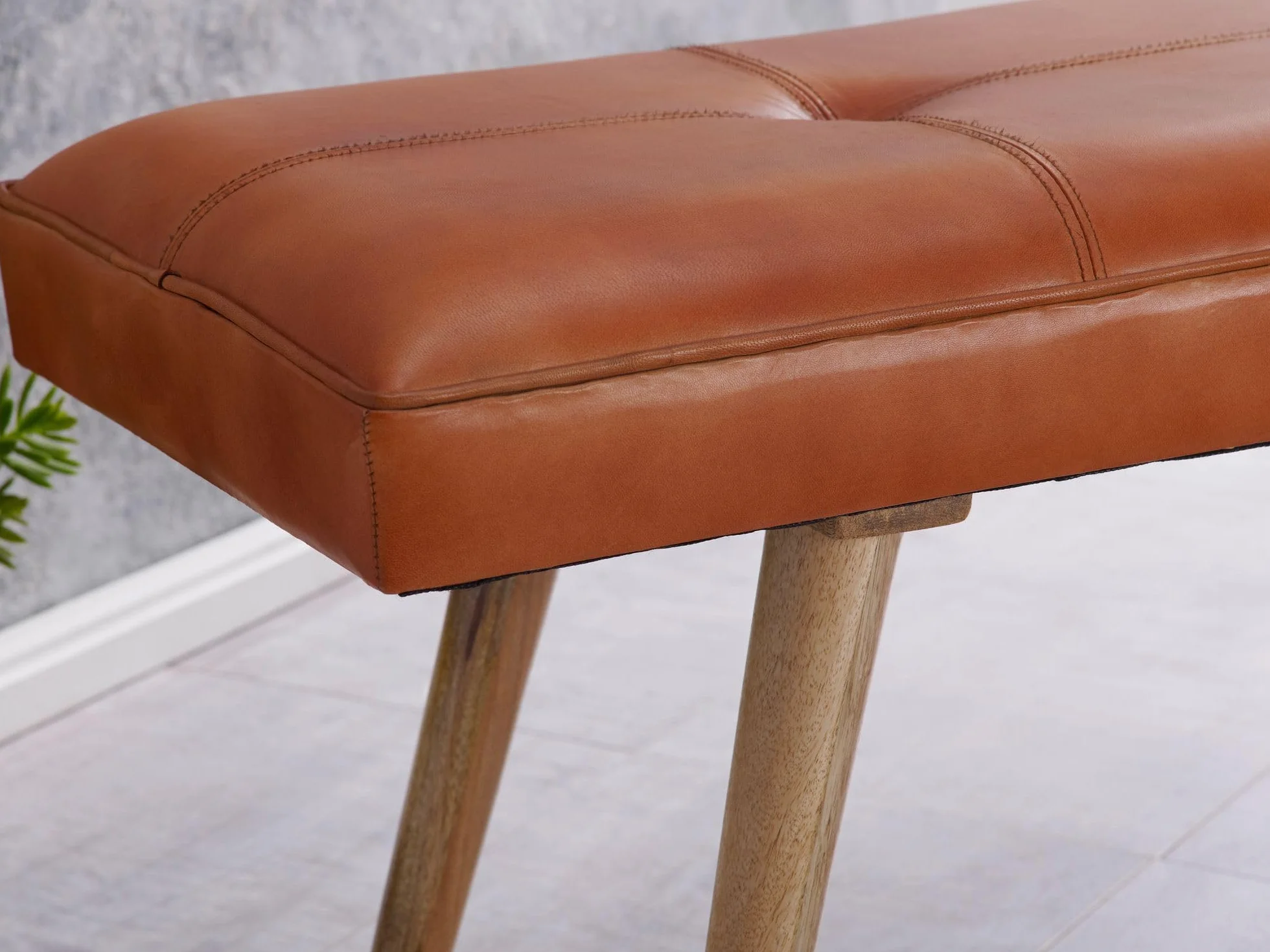 Banc en cuir massif bois 117x51x38 cm style rétro FineBuy