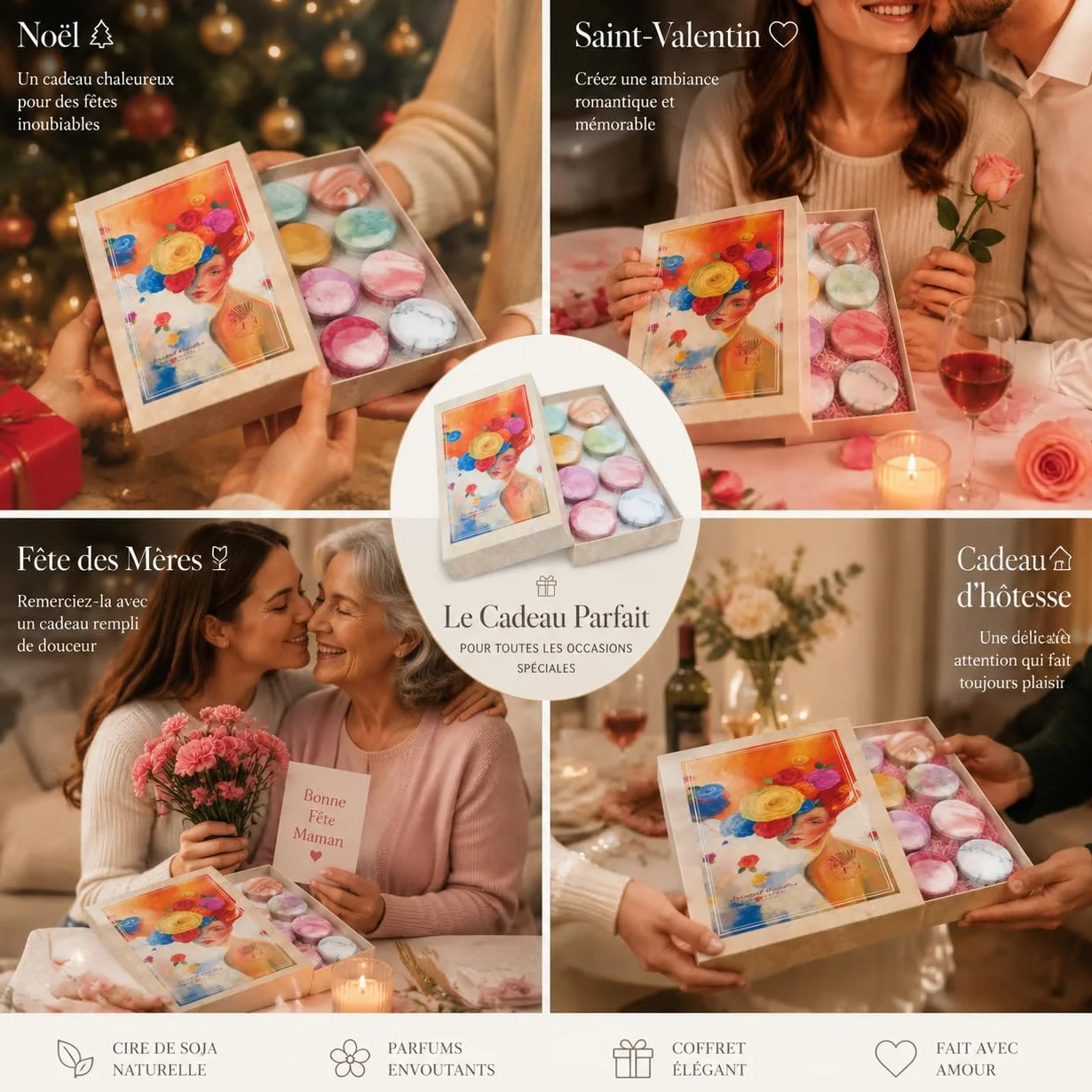 Coffret Bougies Parfumées Lot de 8 Longue Durée Cadeau Femme