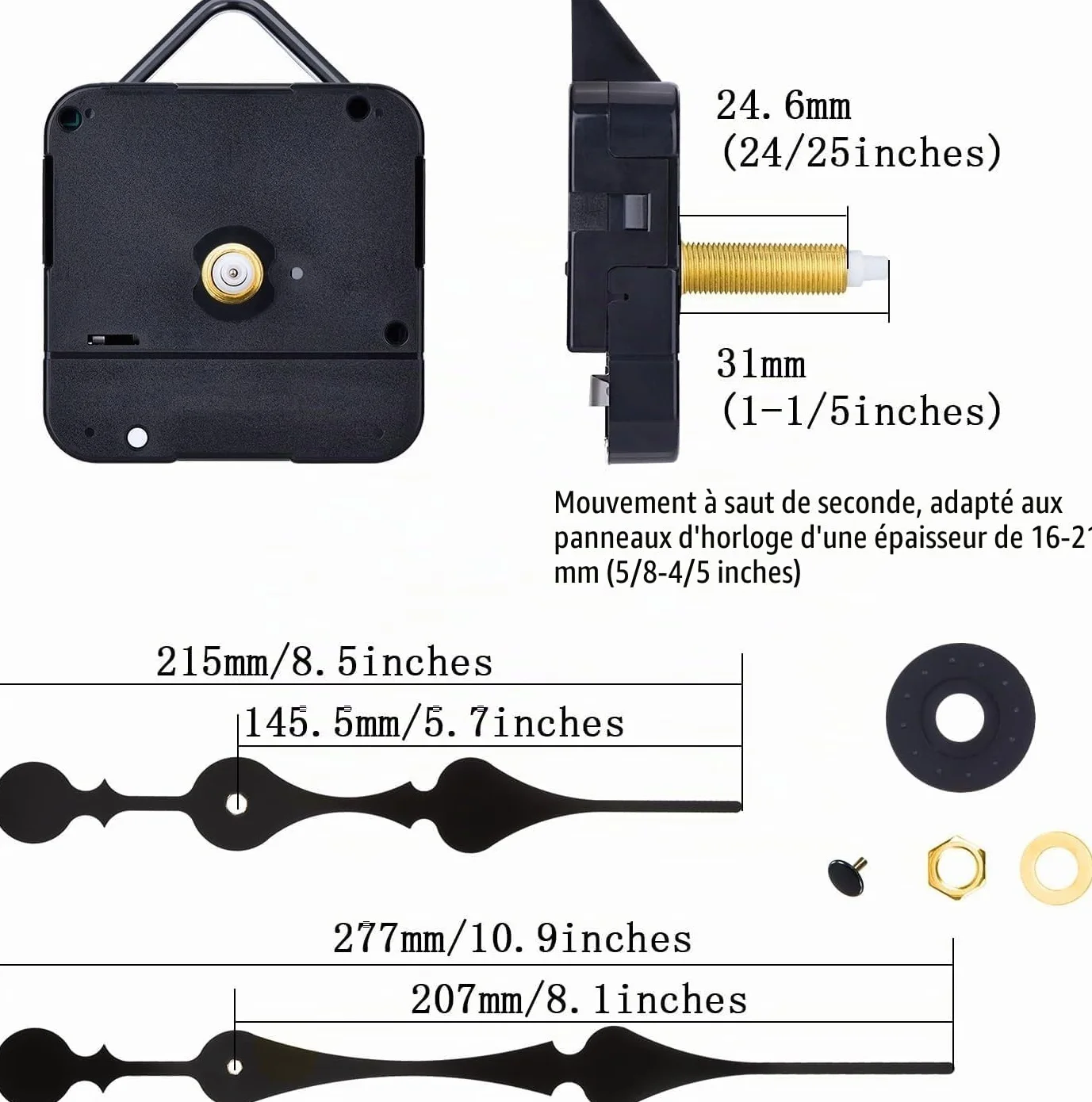 Hicarer 31 mm Mouvement d'Horloge à Axe Longitudinal Élevé avec 2 Mains de Pique pour Cadrans Jusqu'à 51,4 cm
