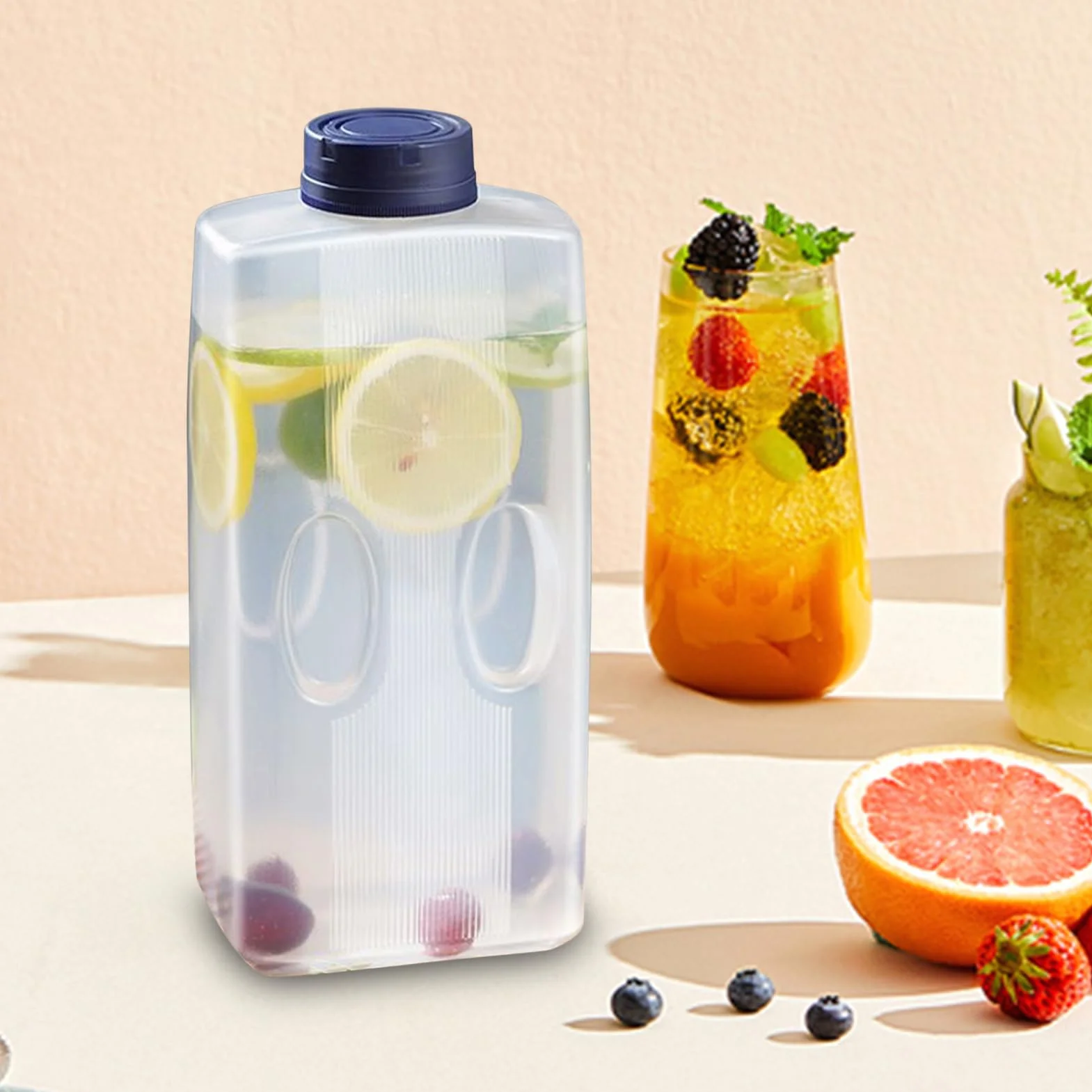 Bouteille à Jus 2L Distributeur de Boissons Froides pour Réfrigérateur avec Couvercle