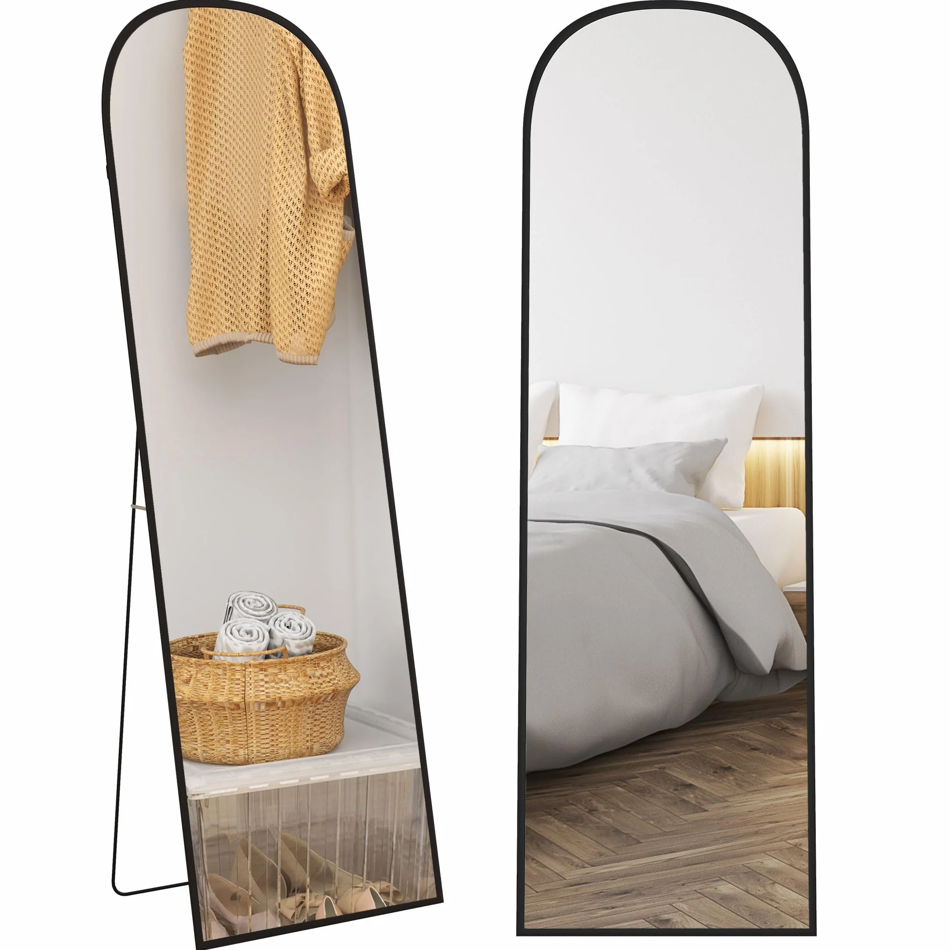 HOMCOM Miroir sur Pied Mural Rectangulaire Cadre Aluminium 50 x 161,5 cm Noir