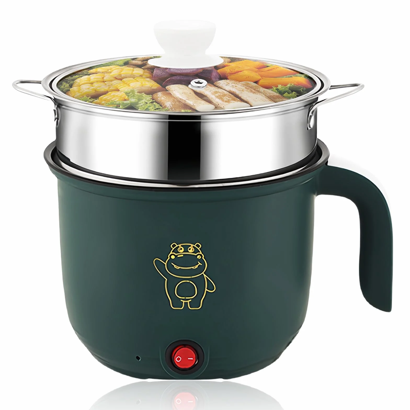 Casserole électrique 1,8 L antiadhésif, Mini fondue électrique, Multicuiseur portable avec cuiseur vapeur