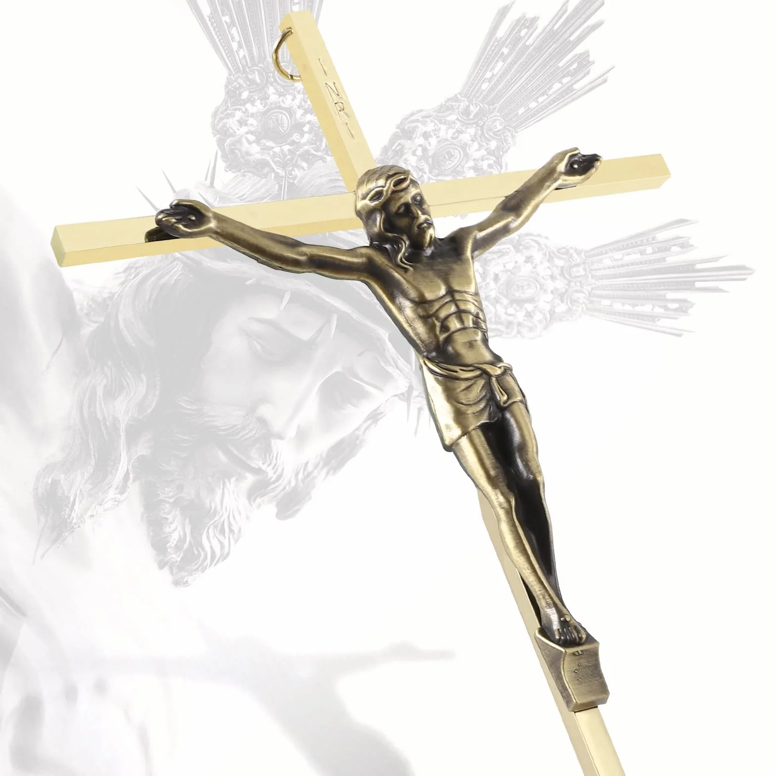 Crucifix mural en métal doré brillant 25,4 cm à suspendre